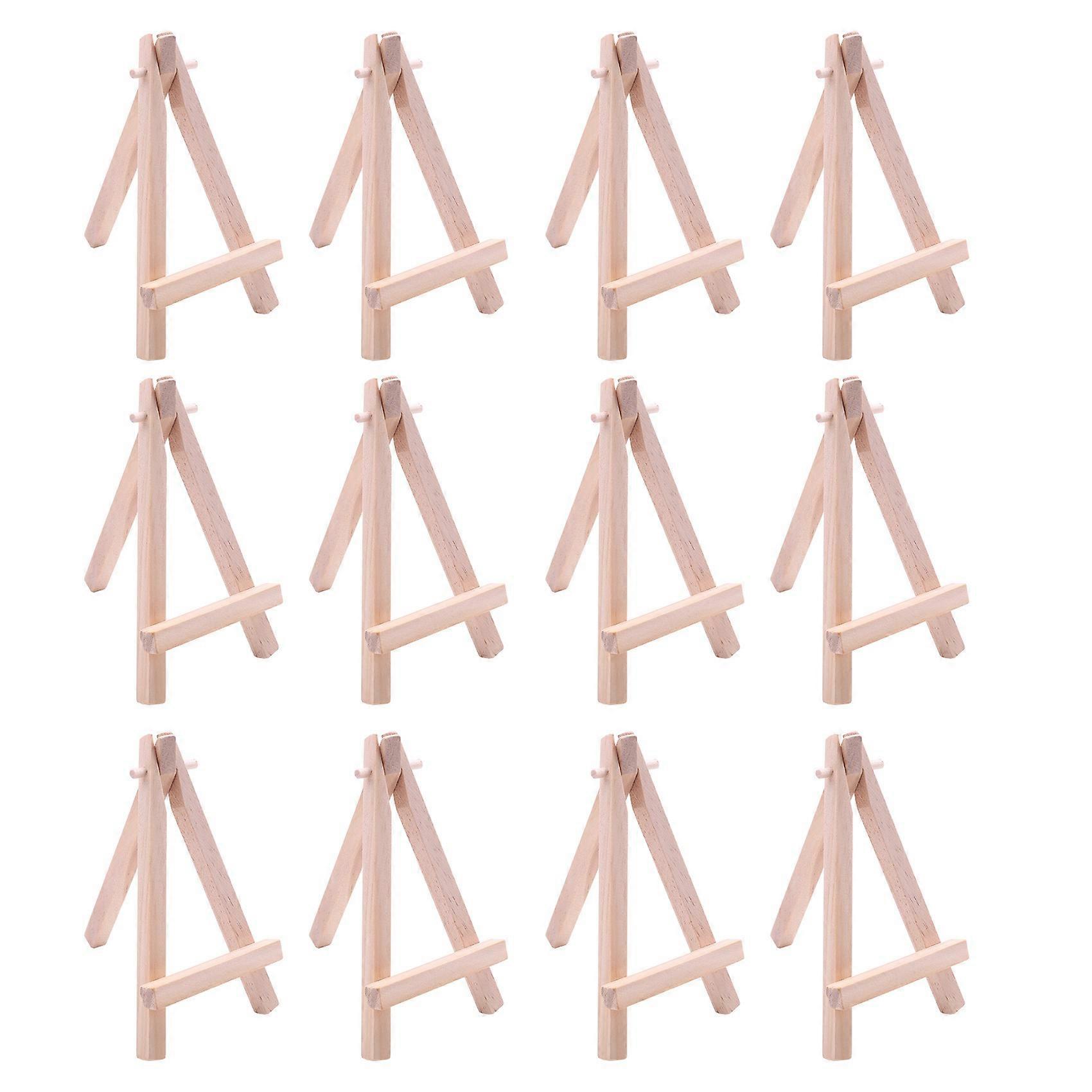 12 Pack 5 Inch Mini Wood Display Easel Natural Wooden Tripod Holder Stand for Displaying Small Canva