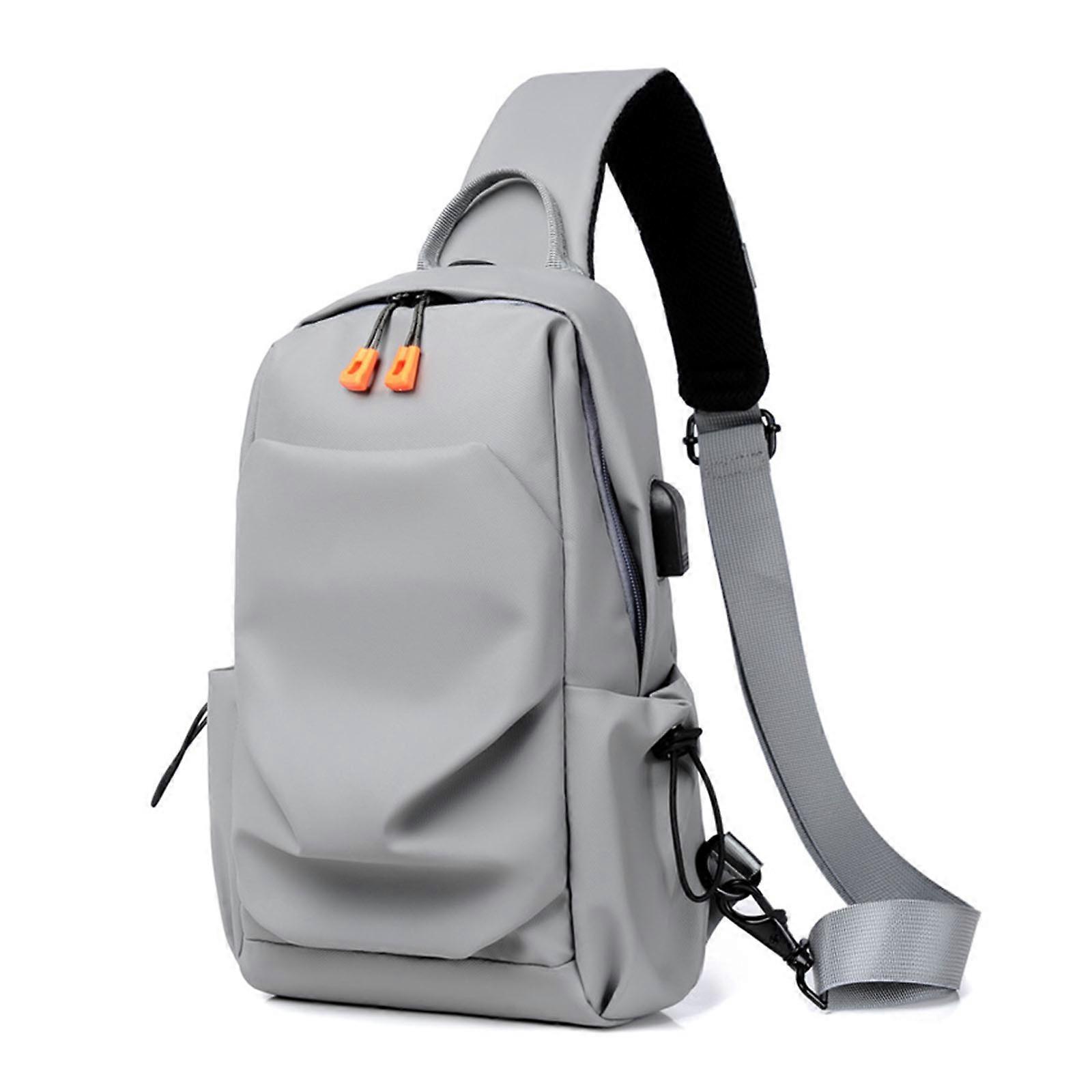 男性用ファッションチェストバッグファニーパックフェスティバルクロスボディショルダーバッグPUスリング電話財布スポーツワークアウト旅行カジュアルグレー