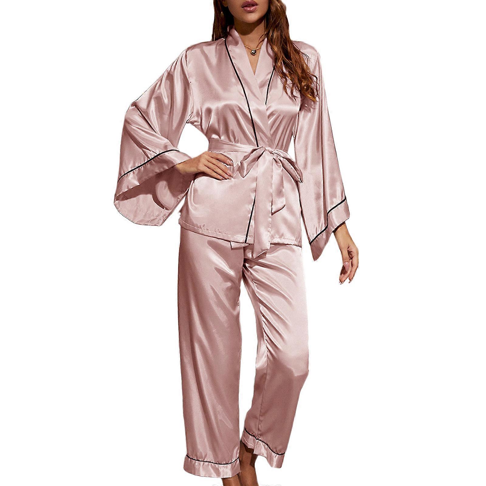 Pyjama Femme En Satin De Soie - Manches Longues Vert Babydoll - Ensemble Confort Chic