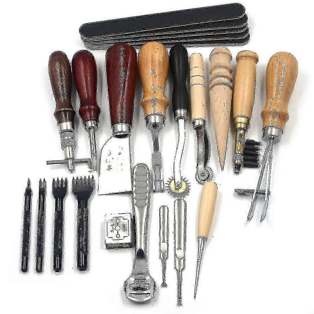Sewing Craft And Leather Tools Set 18 Pcs Leather Craft Diy Tool For Sewing Hand Broaching, Stamping And Saddle Making Set, Broaching Working Carving