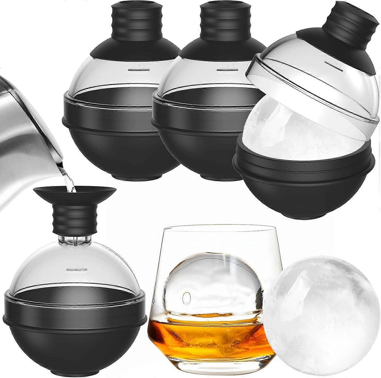 Whiskey Large Silicone Ice Cube Trays - 6cm Round Ice Cube Molds for Bourbon Cocktails - Easy Release Set of 4