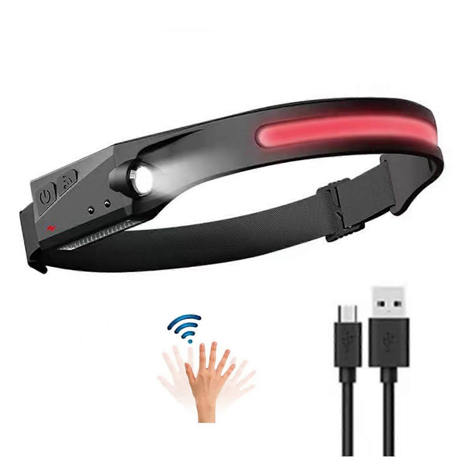 Rechargeable LED headlamp with motion sensor, 5 modes, red light for outdoor use