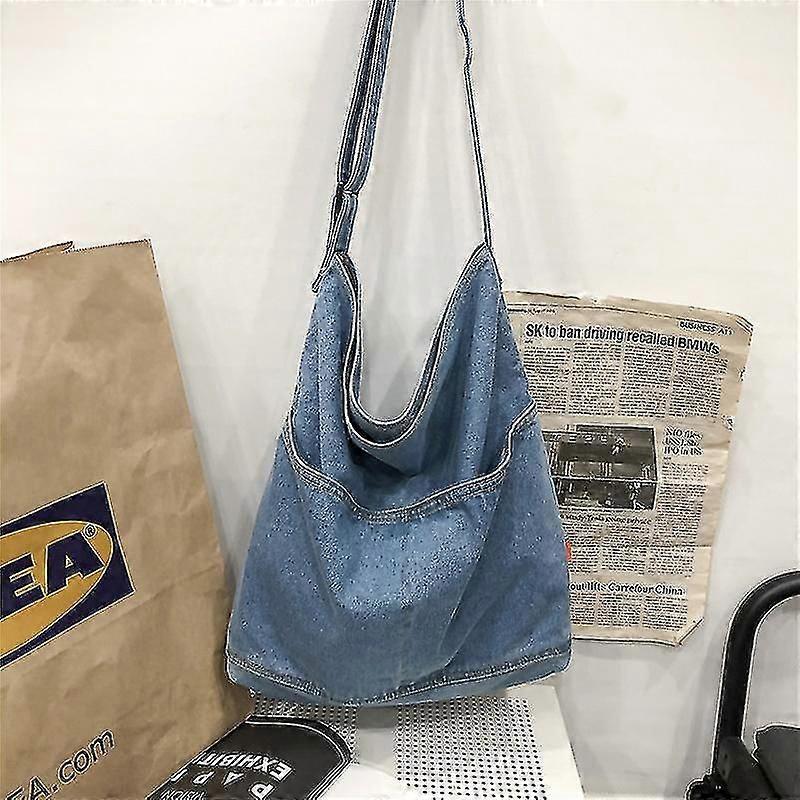 女性のためのデニムショルダーバッグホーボートートバッグカジュアルキャンバスバッグレトロクロスボディバッグ大容量財布