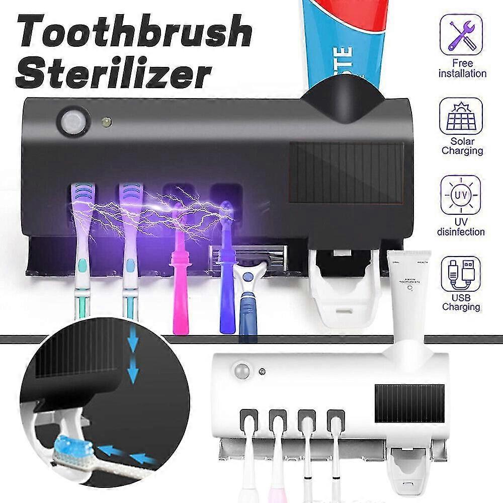 Smart Toothbrush Uv Light Sterilizer Holder Toothpaste Dispenser Wall Mount