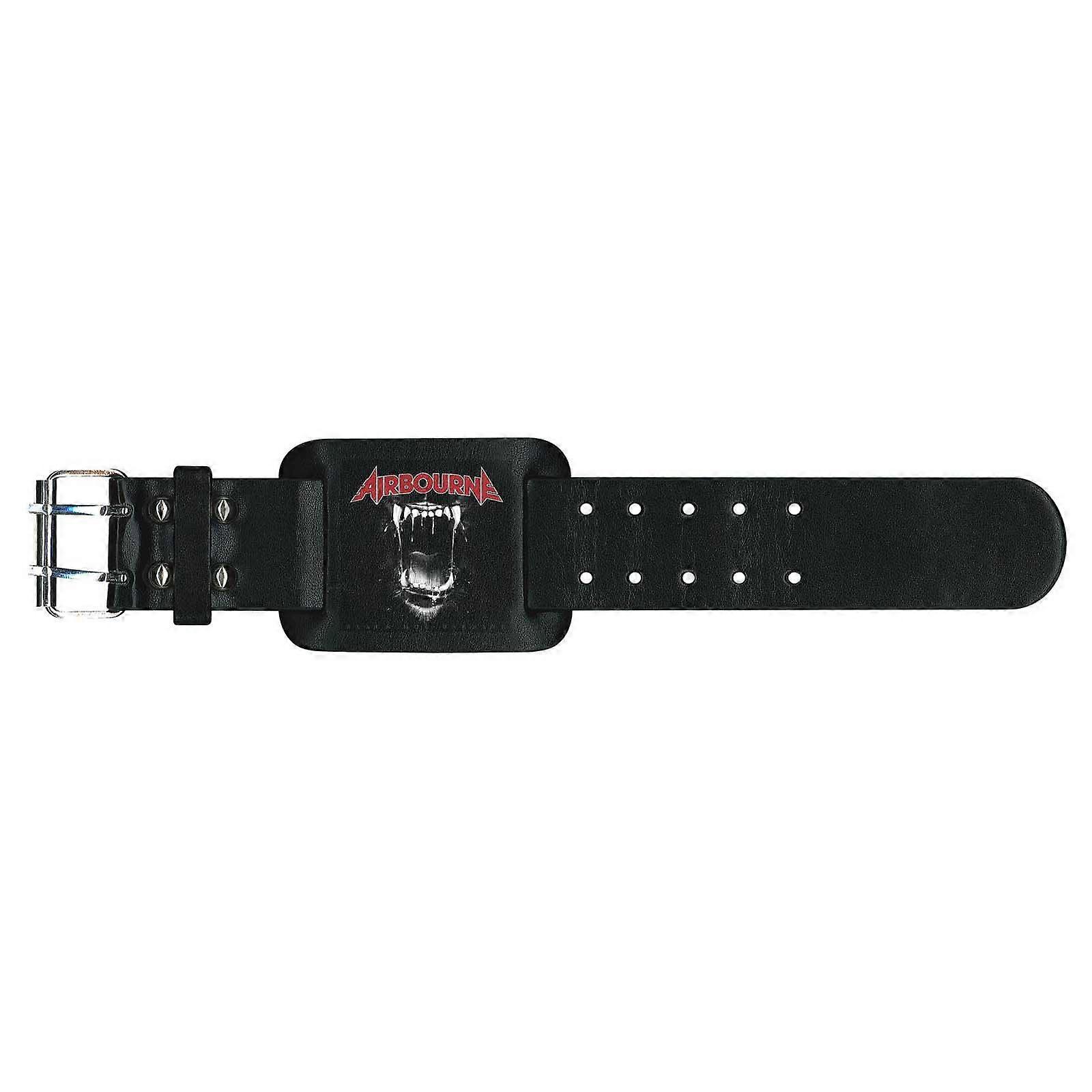 Airbourne Men's Black Dog Barking Leather Wristband - Adjustable Snap Closure, One Size Black - View #3