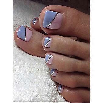 Falske tånegle Fuldt cover Big Toe Fransk stil Silver Line Trykt På