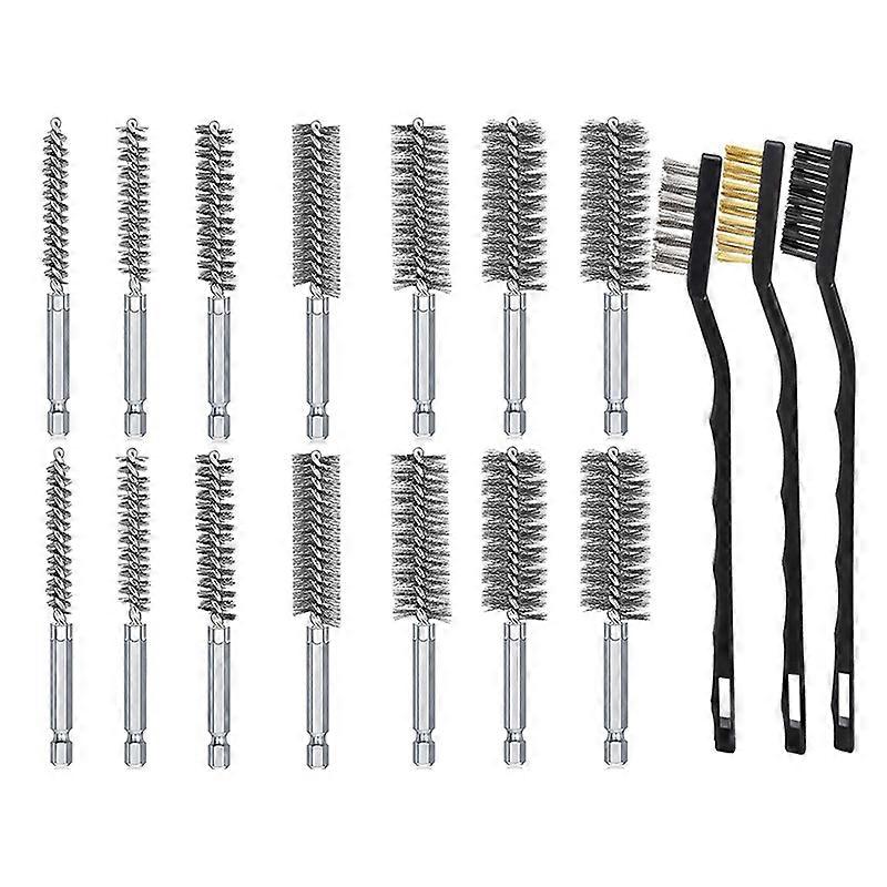 17Pcs Wire Brush Set, Wire Bore Brush for Drill Impact Driver