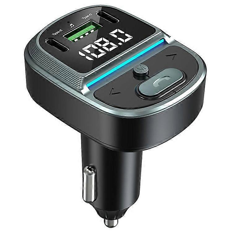 GZ07 Bluetooth Car Charger Voltage Display MP3 Player Dual Type-C + USB Charging Adapter