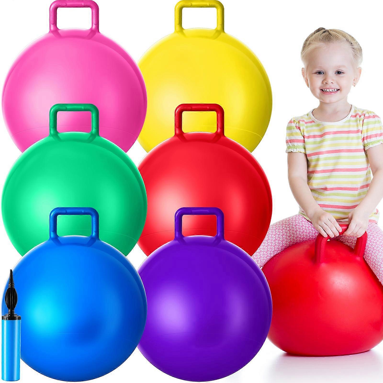 6 Pcs Hopper Ball with Handle and Air Pump for Kids (Red, Blue, Green)