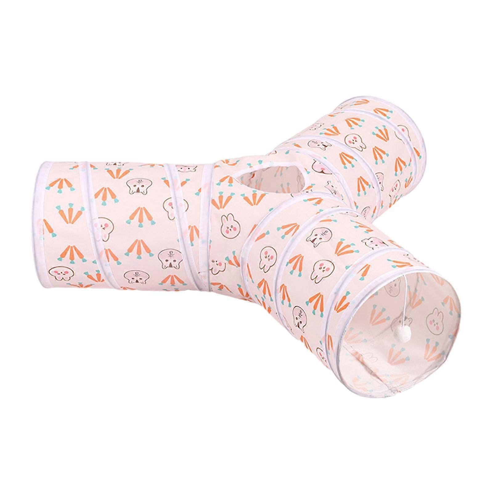 Collapsible 3 Ways Cat Tunnel Pink Printed Hides Puppy Kitten Pet Toy Y
