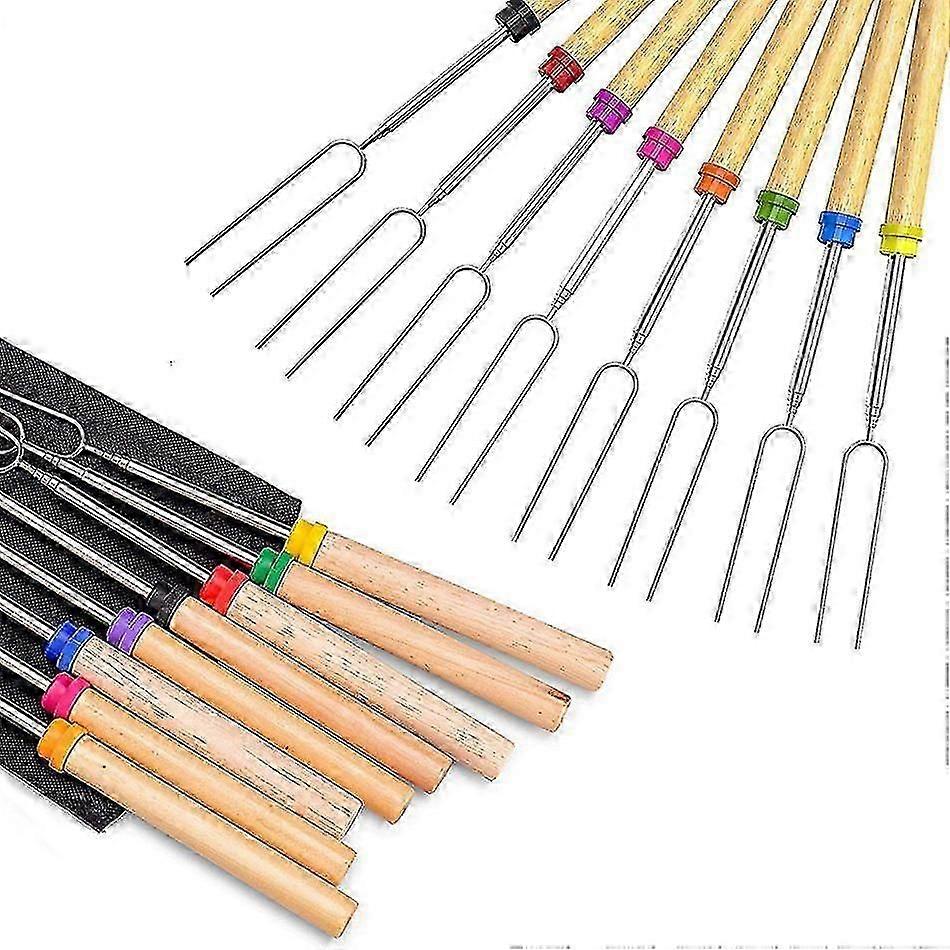 Marshmallow Roasting Sticks, 32 Inch Extendable Telescoping Roasting Sticks Forks With Wooden Handle For Fire Pit