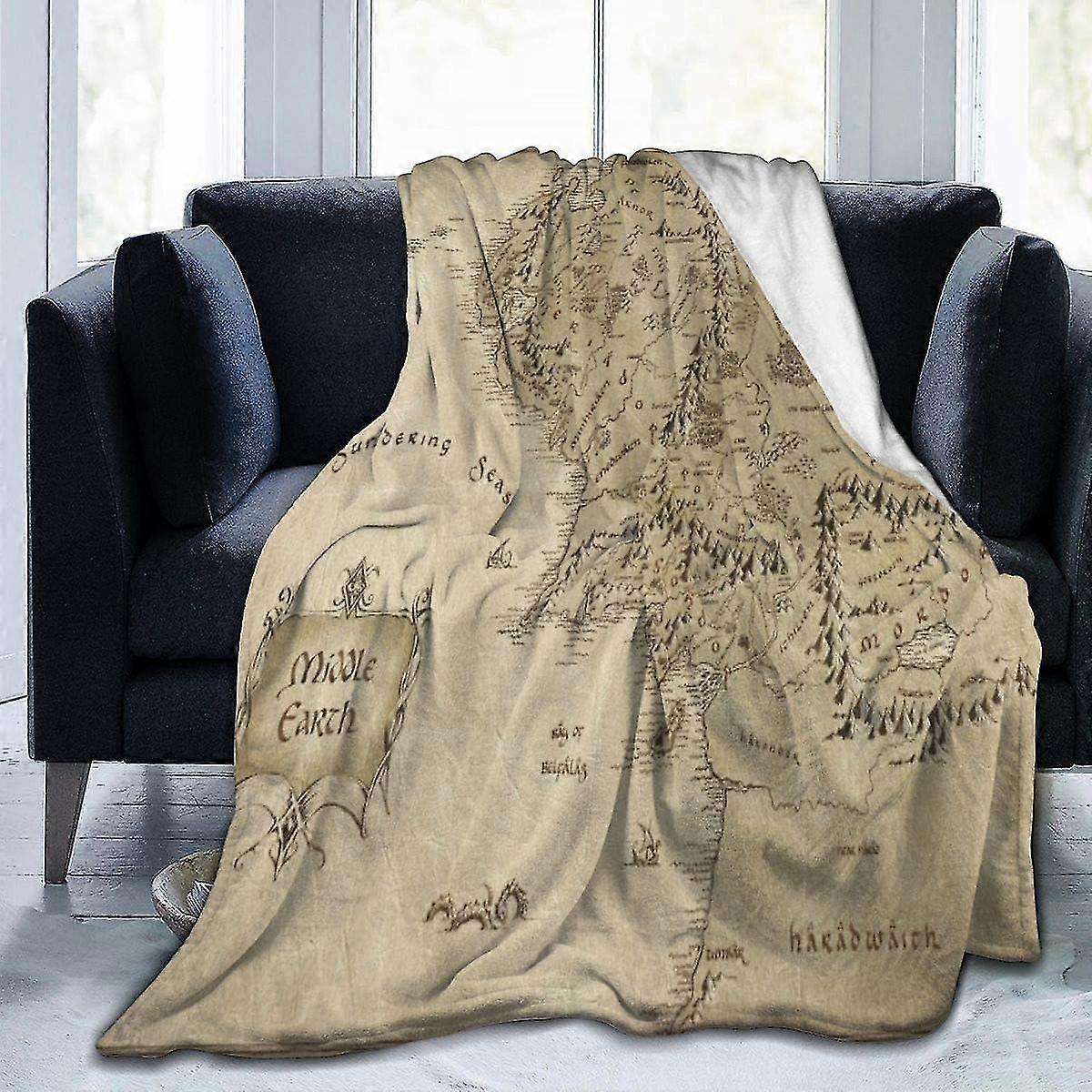 Blanket Middle Earth Map Fleece Blanket Foldrable Washable Couch Sofa Fuzzy Blanket Reversible Plush Blanket Beach Blanket for Home Office