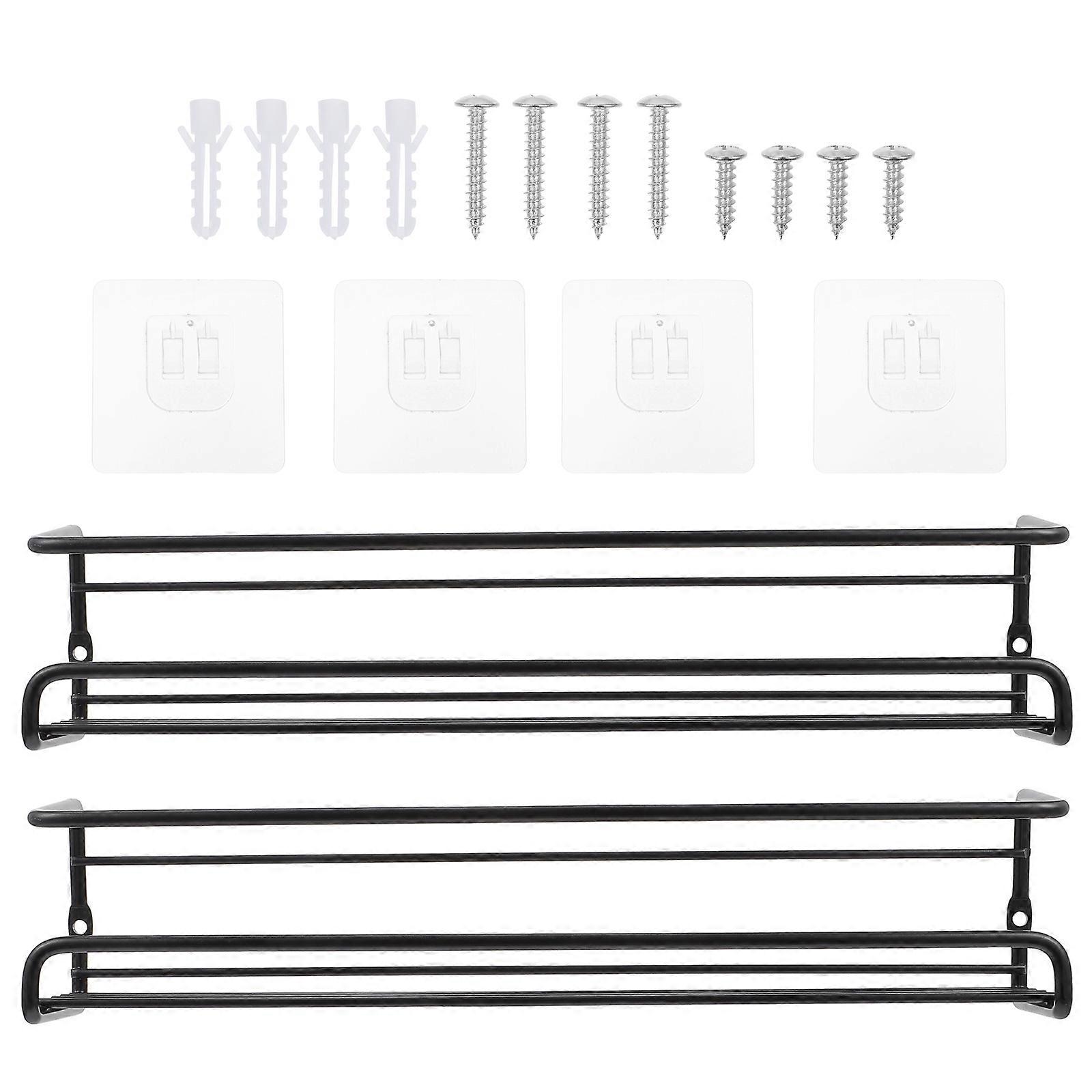 2Pcs Kitchen Seasoning Storage Racks Wall Mounted Shelf Black