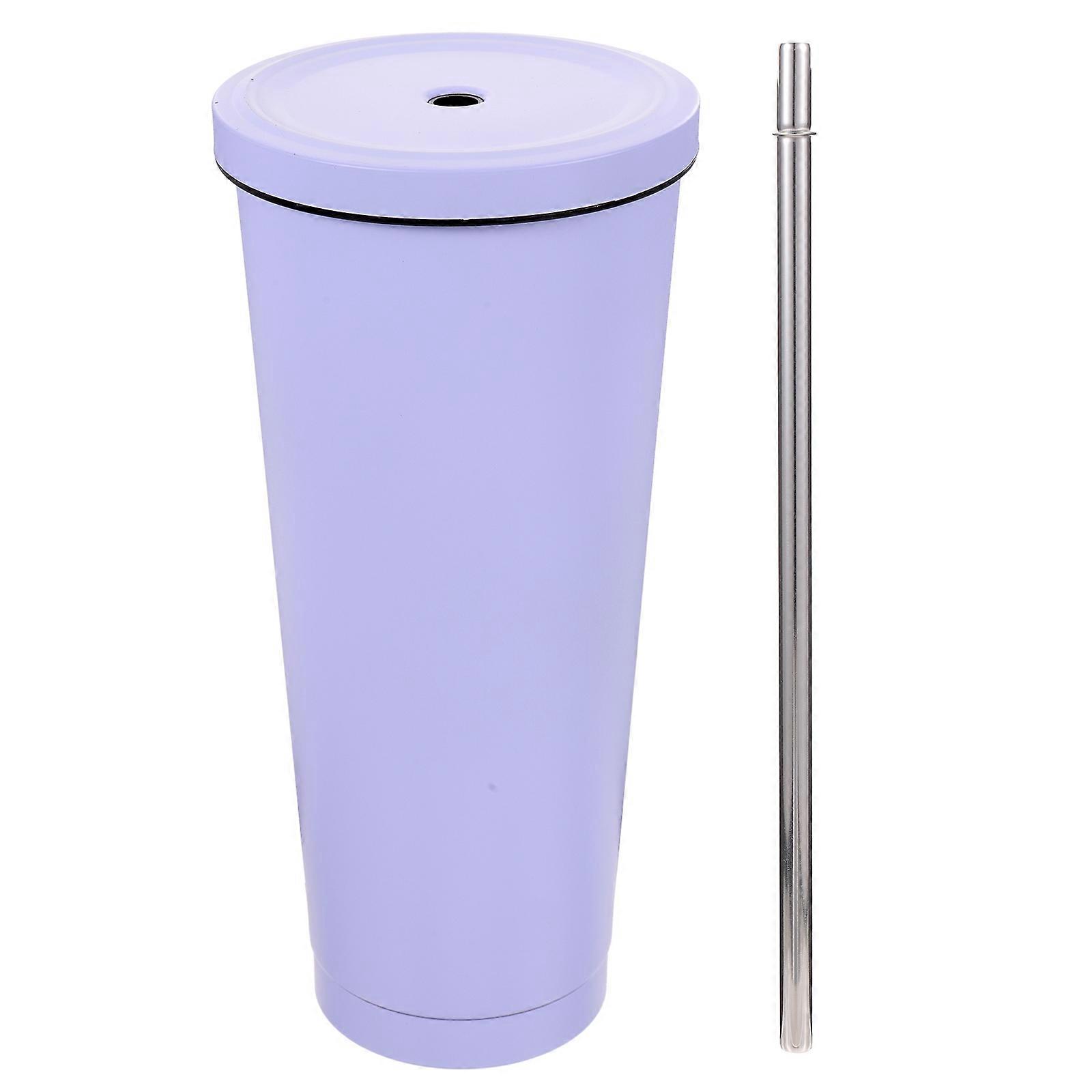 Vacuum Double-layer Insulated Cup With Straw Dustproof Stainless Steel Office Use 9.5X21.5CM 1Pack
