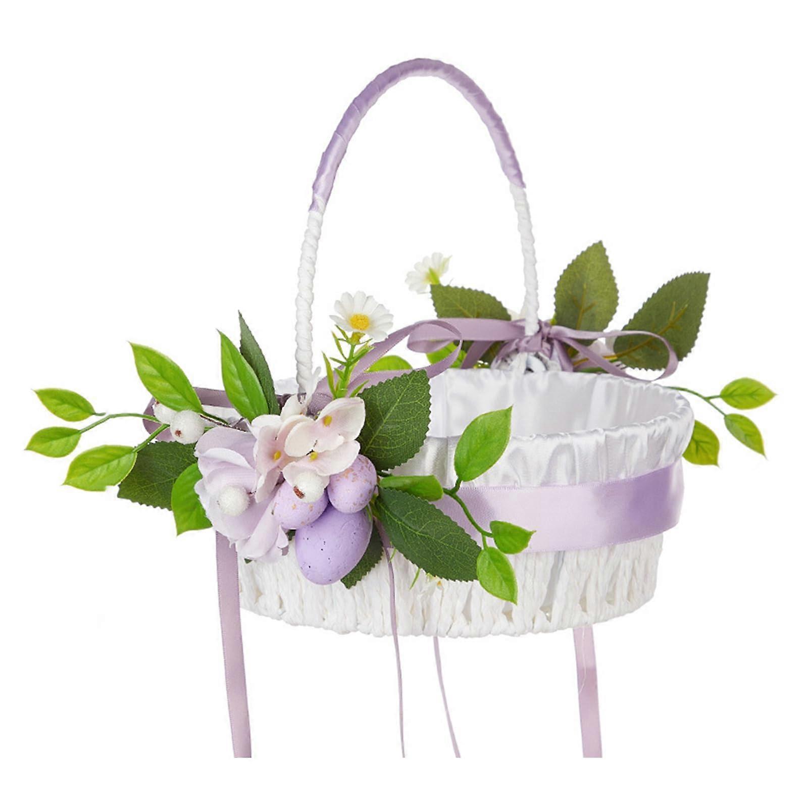 Elegant Easter egg picnic basket for spring parks, picnics and backyard parties with artificial flower decorations