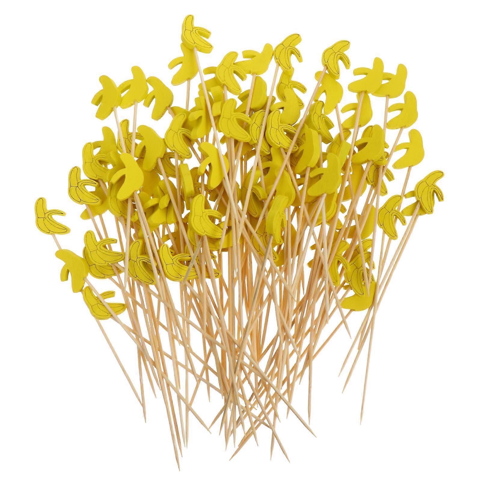 Bamboo Sticks Fruit Stick For Home Use Yellow 13.50X2.20X0.50CM Food Skewer 100Pcs