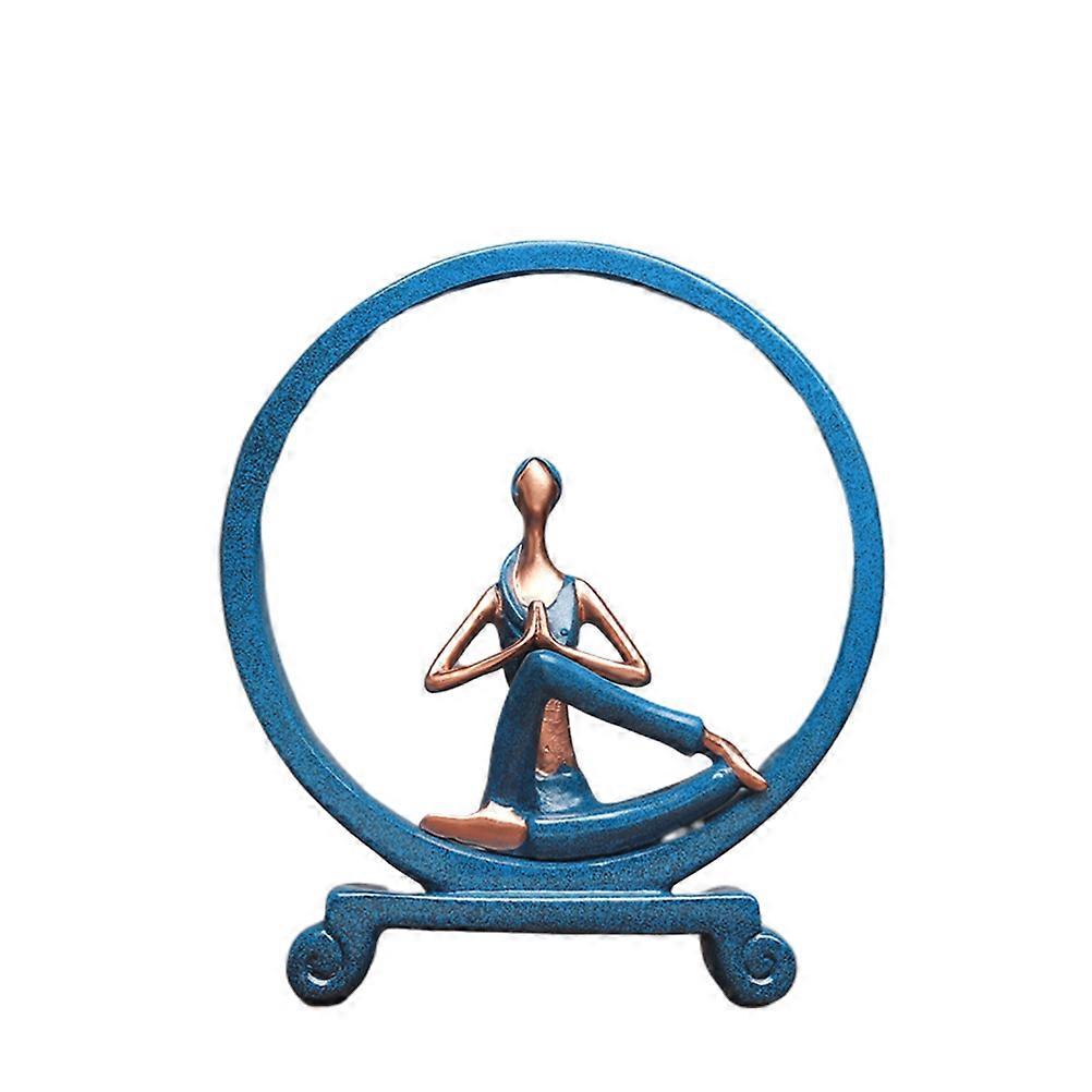 Female Form Yoga Girl Shaped Desktop Decoration Resin Crafts Creative Table Ornament Home Adornment Blue 23.5x7.8x27.5cm For Office Decor 1Pcs