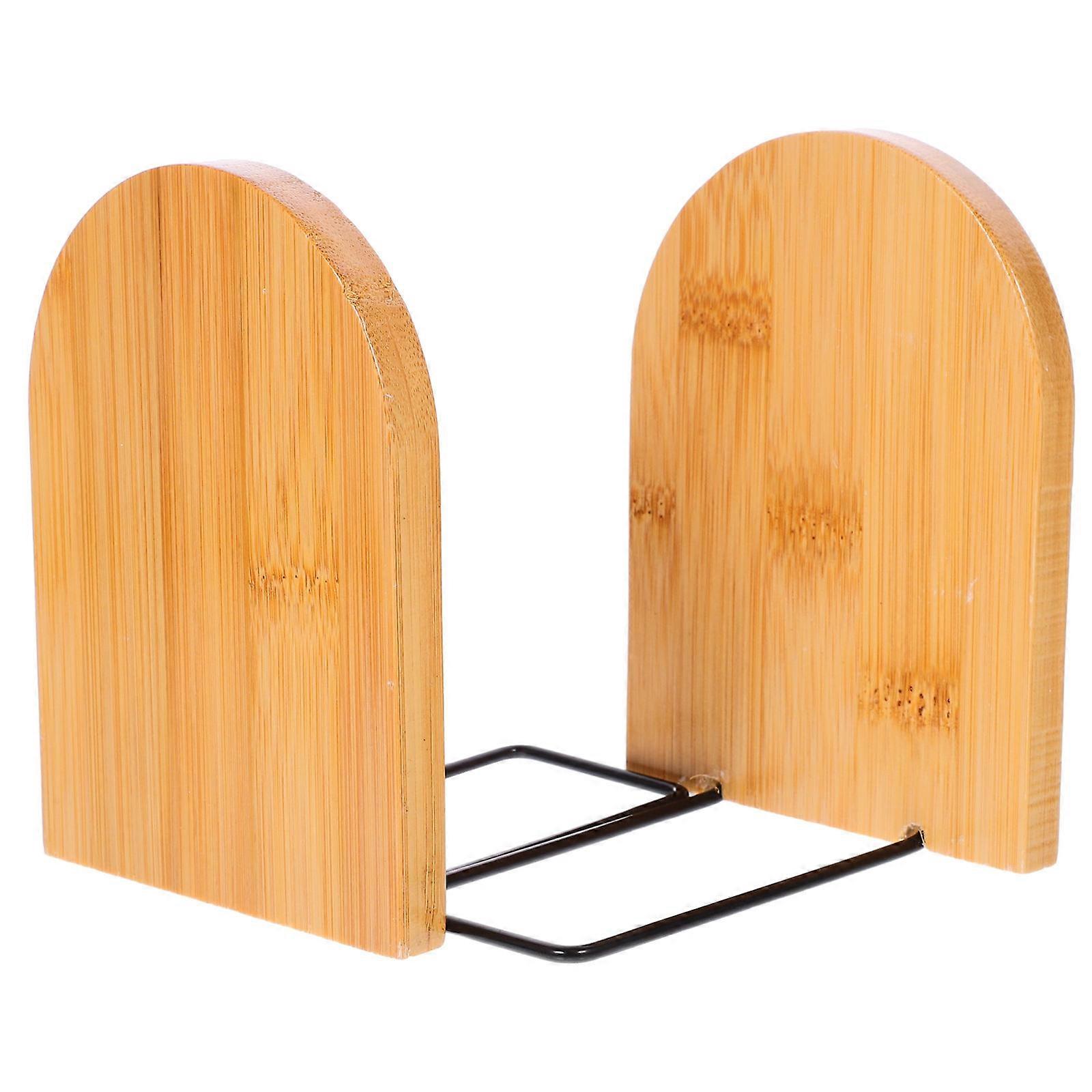 Delicate Book Organizer Creative Book Holder Prevent Books from Falling Simple Style Unique Shape 13.00X10.50X9.50CM Bamboo 2Pcs