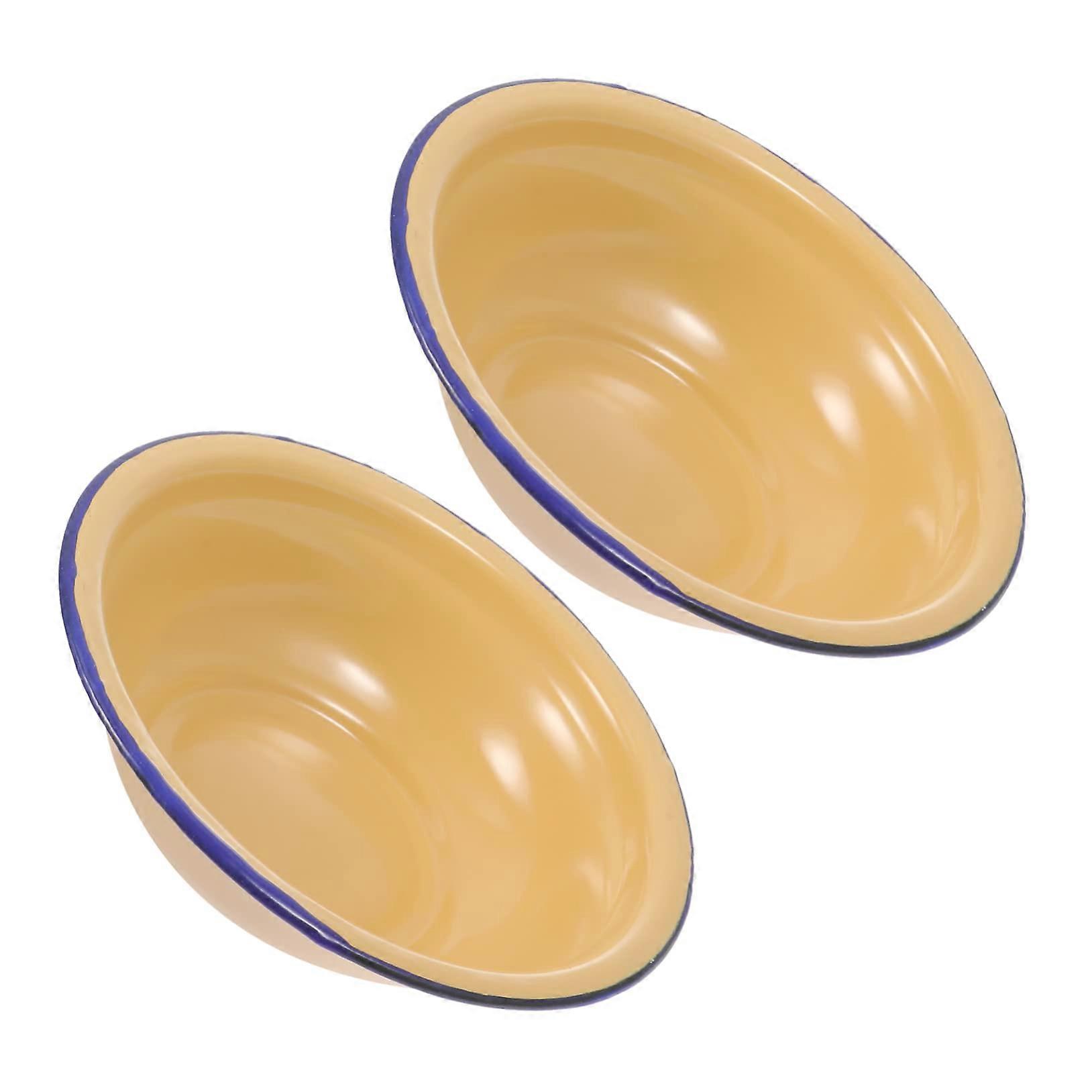 Retro Enamel Soup Bowls Set of 2, Thick Creative Household Dishware, Multi-Purpose for Soups and Fruit, Colorful Design