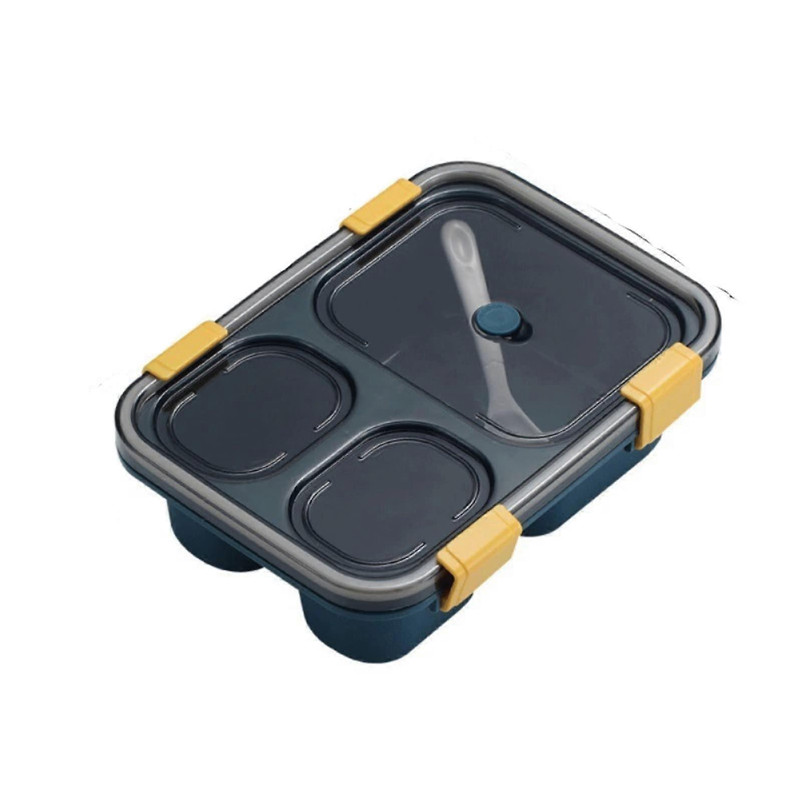Thermal food container, plastic lunch box with 3/4 compartments, sealed lunch box, divided serving tray, microwave, portable (Blue)