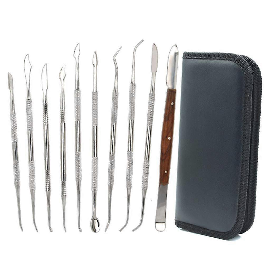 Wax Carving Tools Set, 10 Double Sided Stainless Steel Tools for Wax and Clay Sculpting, Includes Spatula and Chisel, Carry Bag