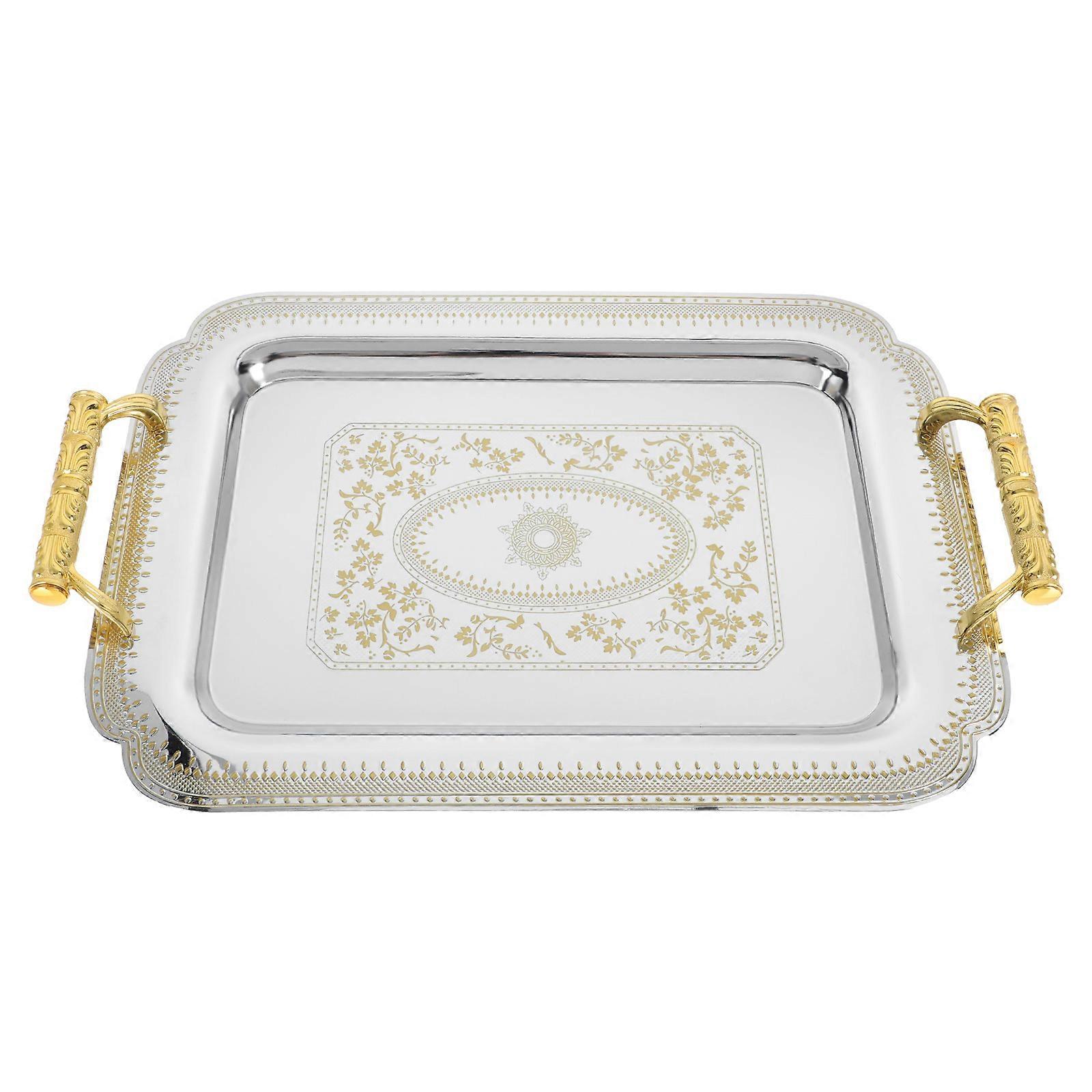 Vintage Style Gold Patterned Serving Tray with Flat Bottom for Hotel, Cake House, KTV and Restaurant Use – Easy to Clean Reusable Platter