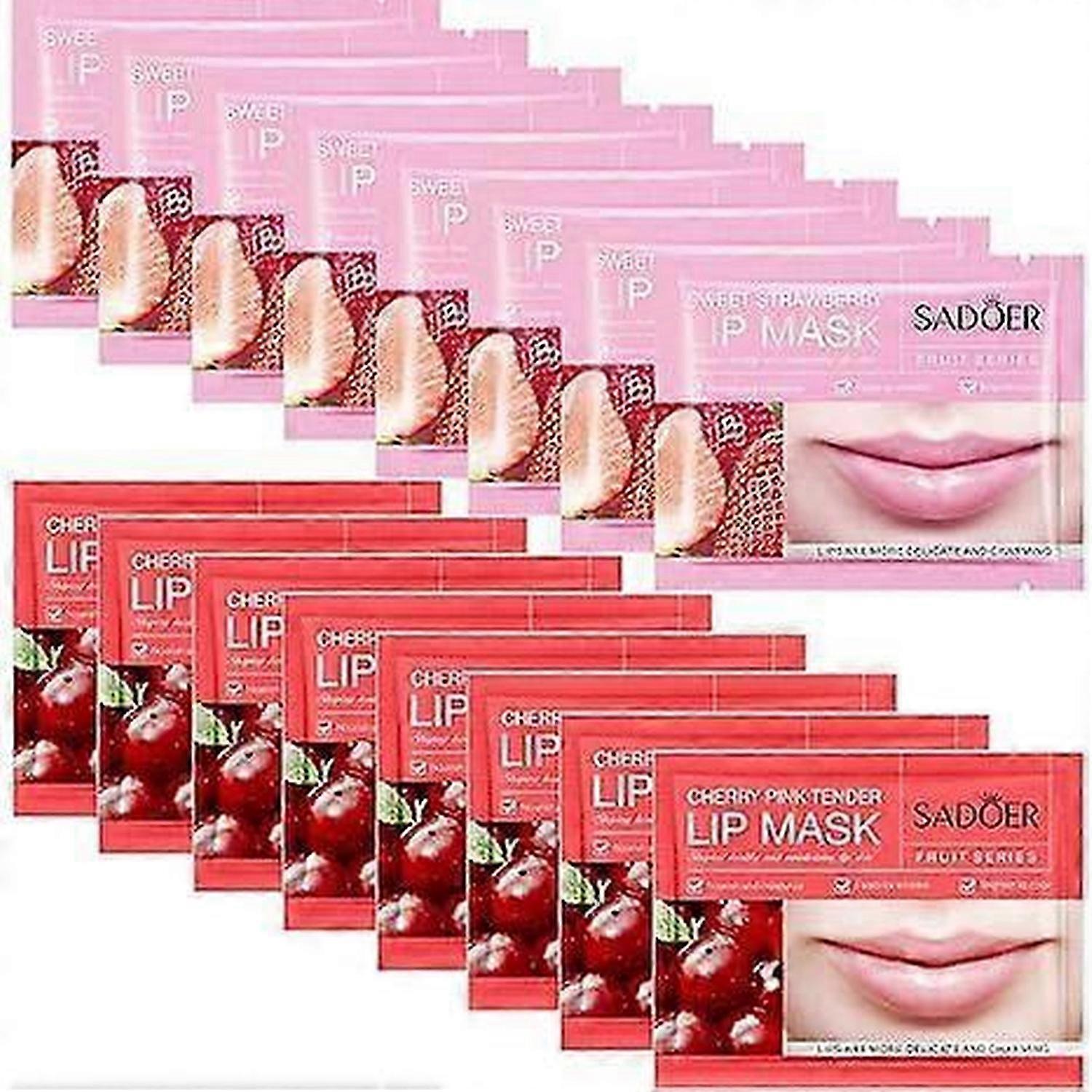 30 PCS Moisturizing Lip Mask 15 Cherry 15 Strawberry Crystal Lip Care Gel Pads Mask Bulk for Moisturizing & Reducing Wrinkle,Lip Patches Smoothing E