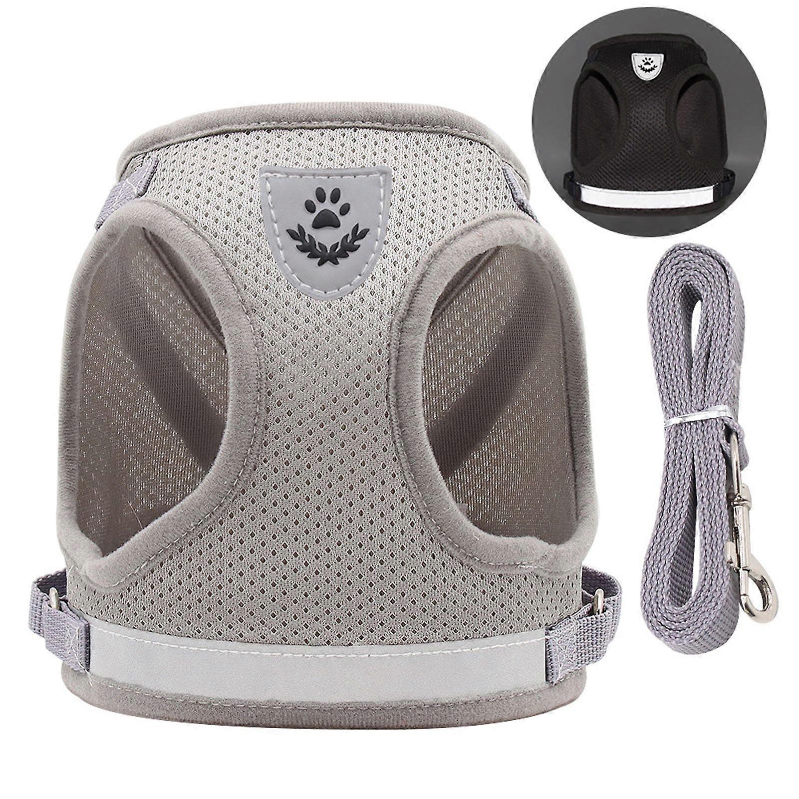 Dog Harness and Leash Reflective Adjustable Breathable 3.9 Feet Pet Walking Leash Set for Small Medium Dogs Gray Reflective Hole XL