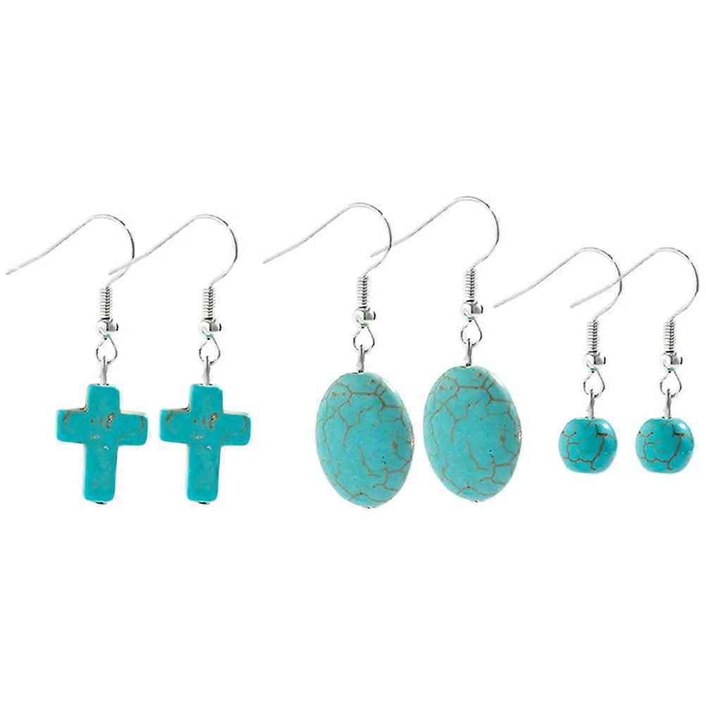Retro Earrings Dangling Earring Heart-Shaped 4x1.8cm Sky-Blue Tophus 3 Pairs
