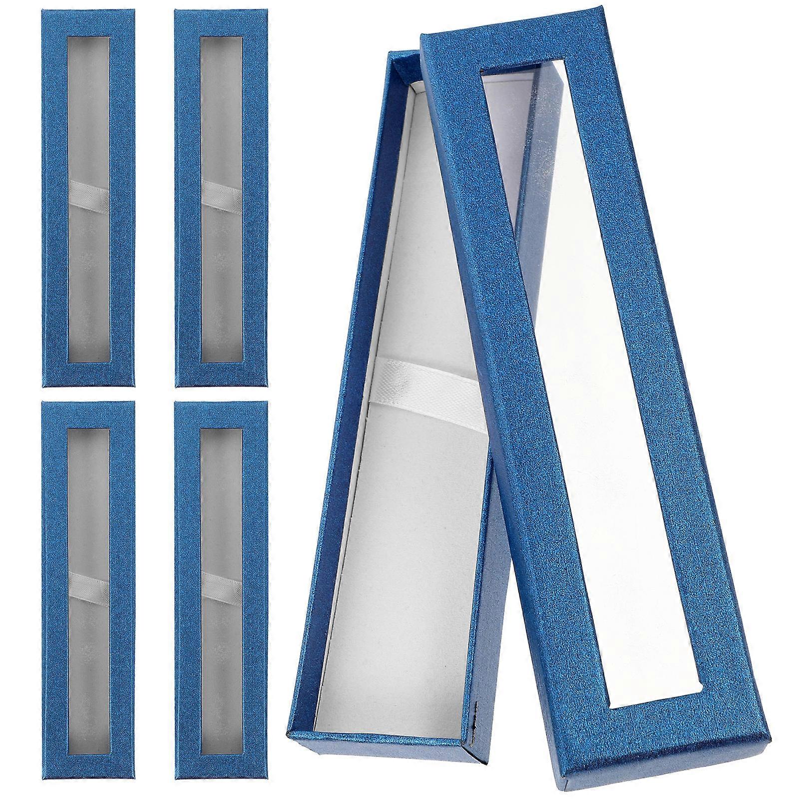 Window Case Pen present Box Rectangular Blue 6.9X1.8X0.9in Storage Gifting 5Pcs