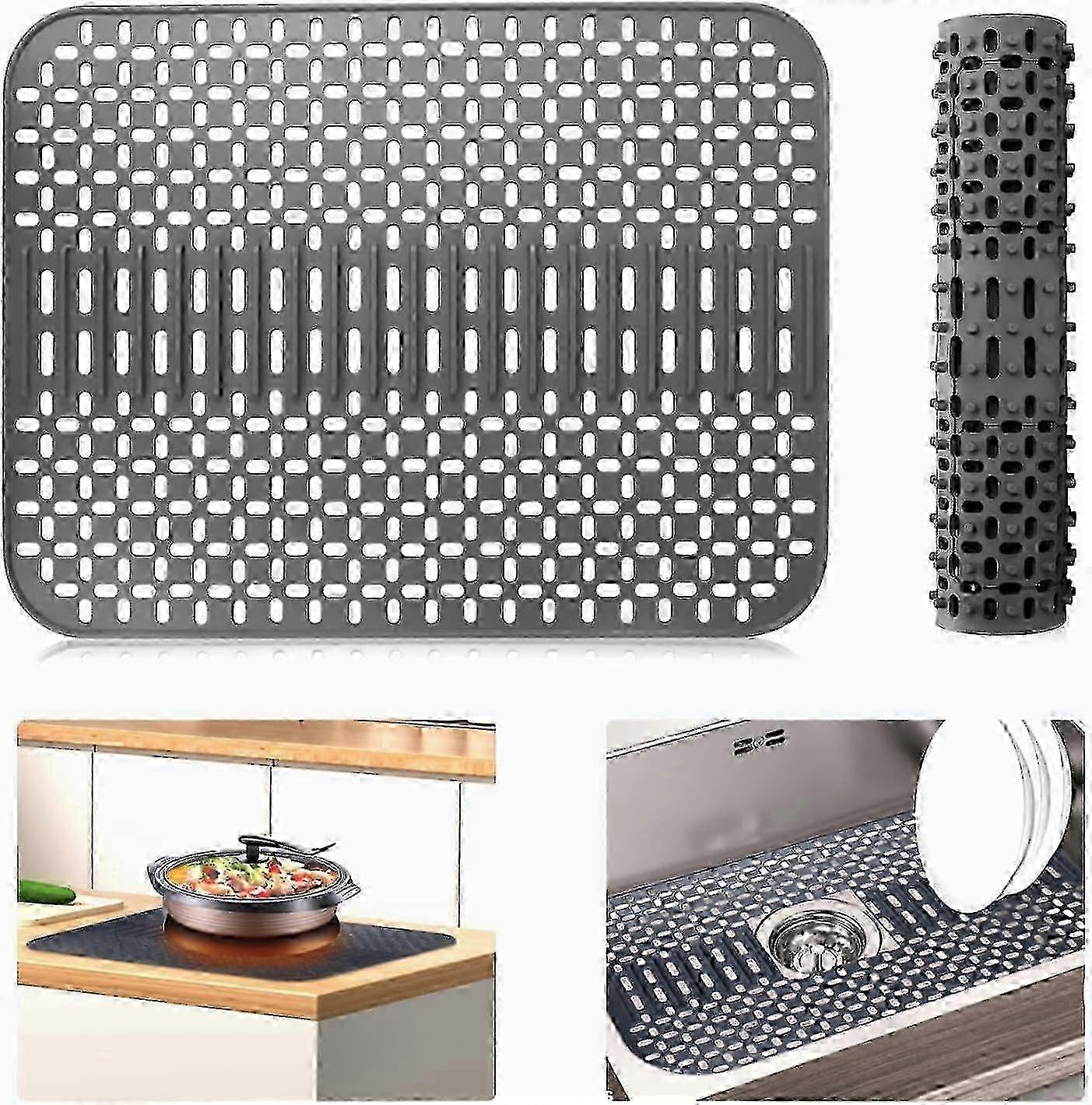 Large Silicone Dish Drying Mat for Kitchen Sink, Heat Resistant Foldable Countertop Protector