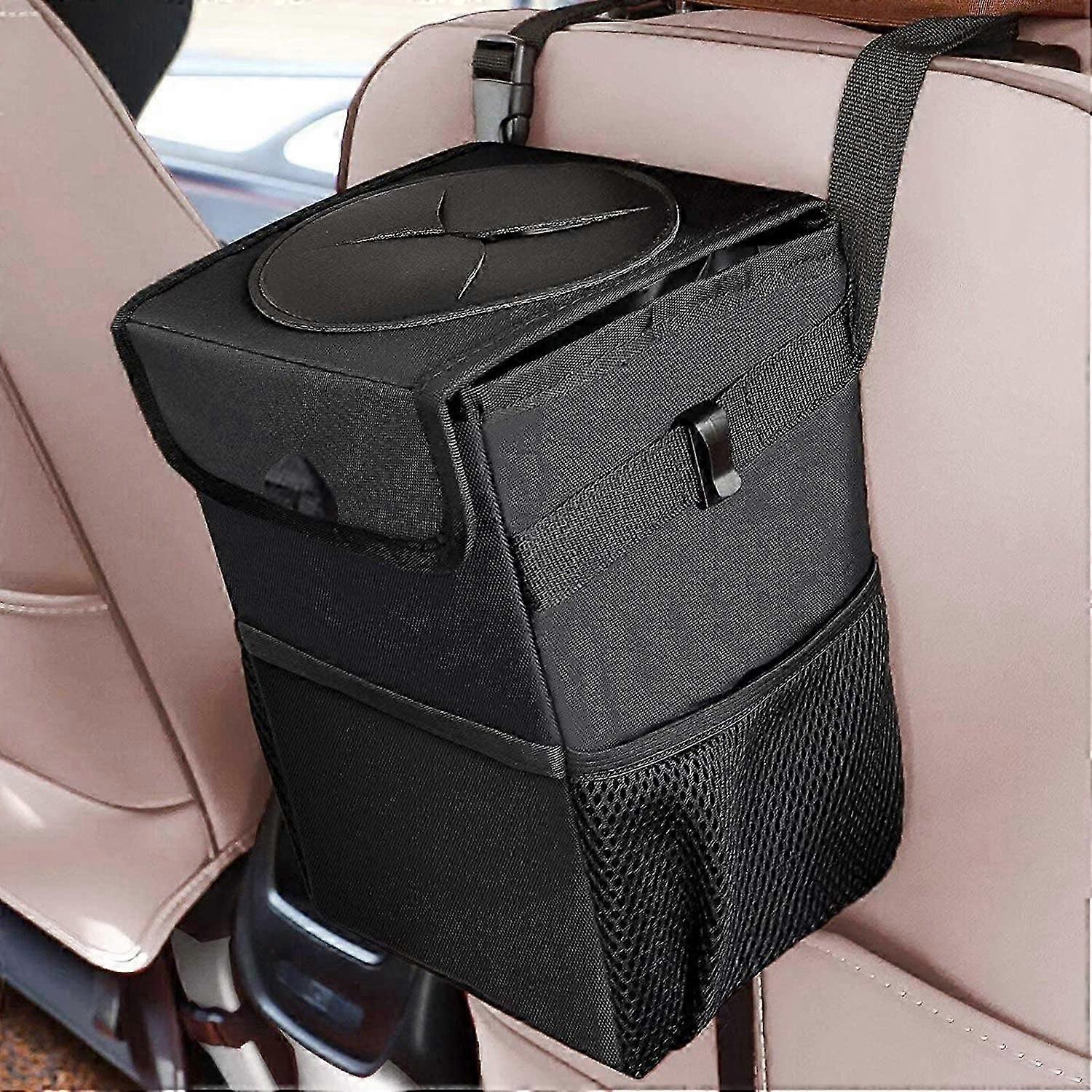 Car Bin, Car Trash Can with Lid and Storage Side Pockets, Foldable and Waterproof Car Storage Bag, Van Accessory Car Organizer Trash Bin for Car SUV T