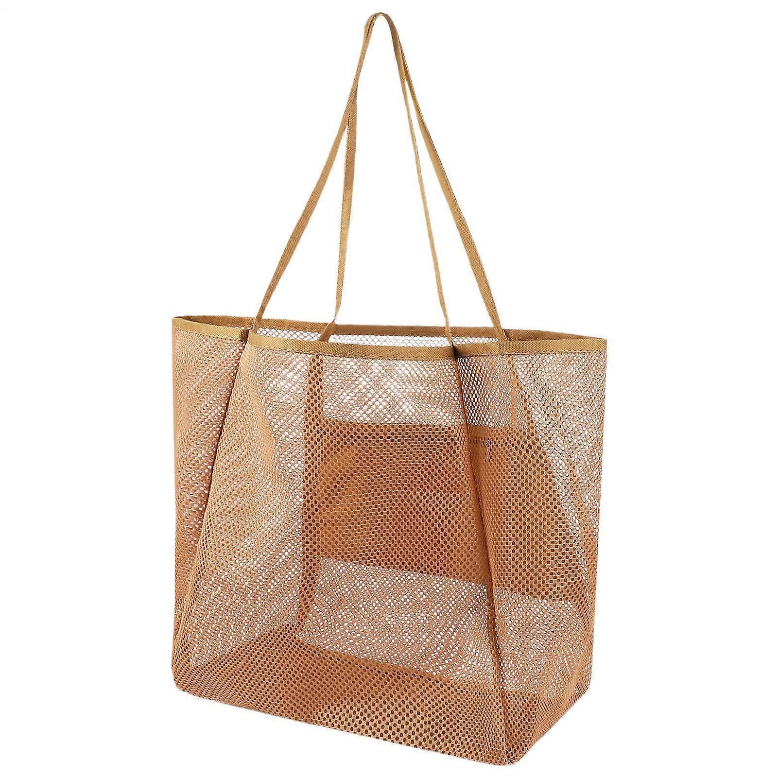 Beach Bag for Women | Large Mesh Insert Tote with Breathable Compartment for Sunglasses, Phone, Towels & Clothes, Brown