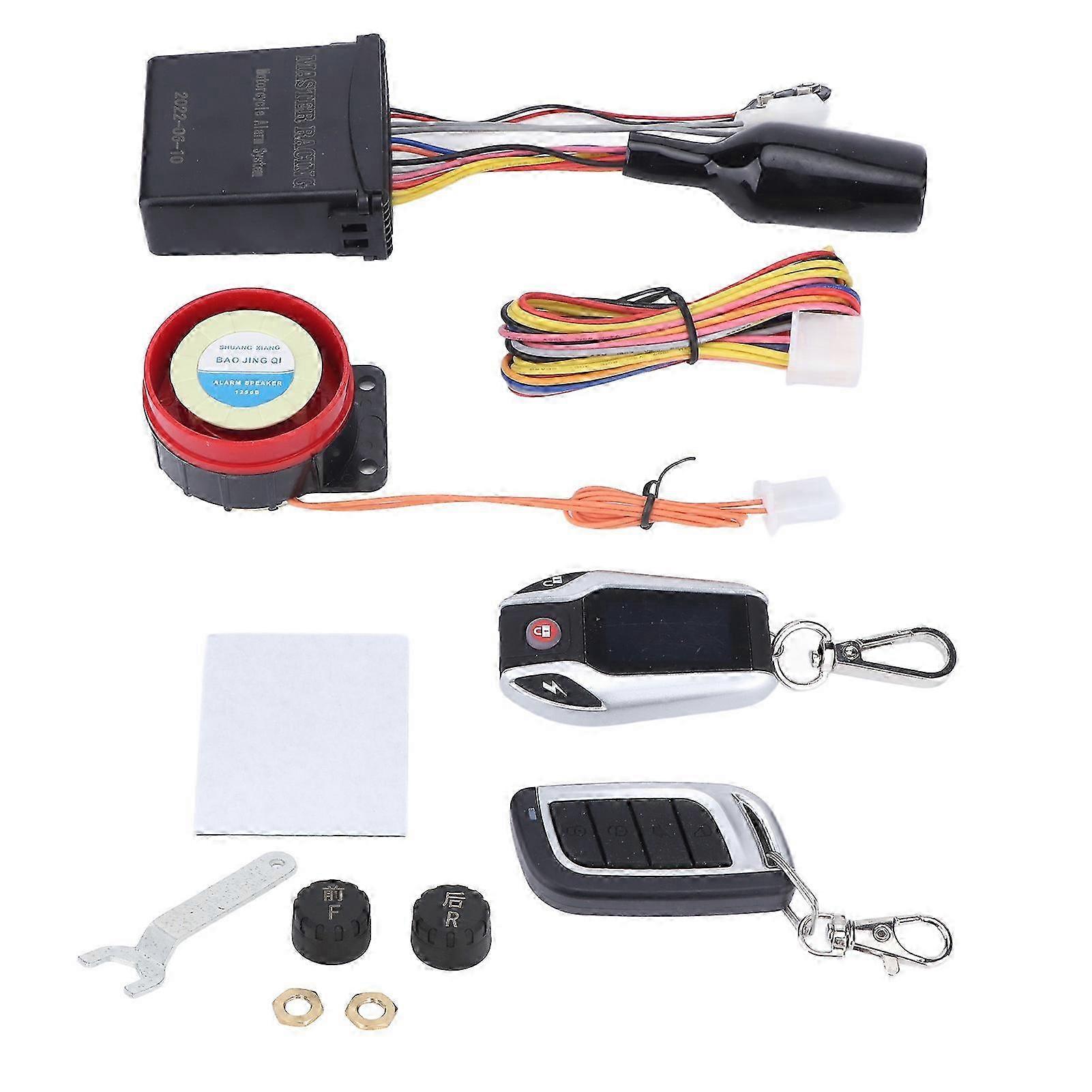 2 Way Motorcycle Alarm System 105?125db Speaker Automatic Lock Unlock Remote Key Waterproof for Electric Vehicles with Tire Pressure Monitor