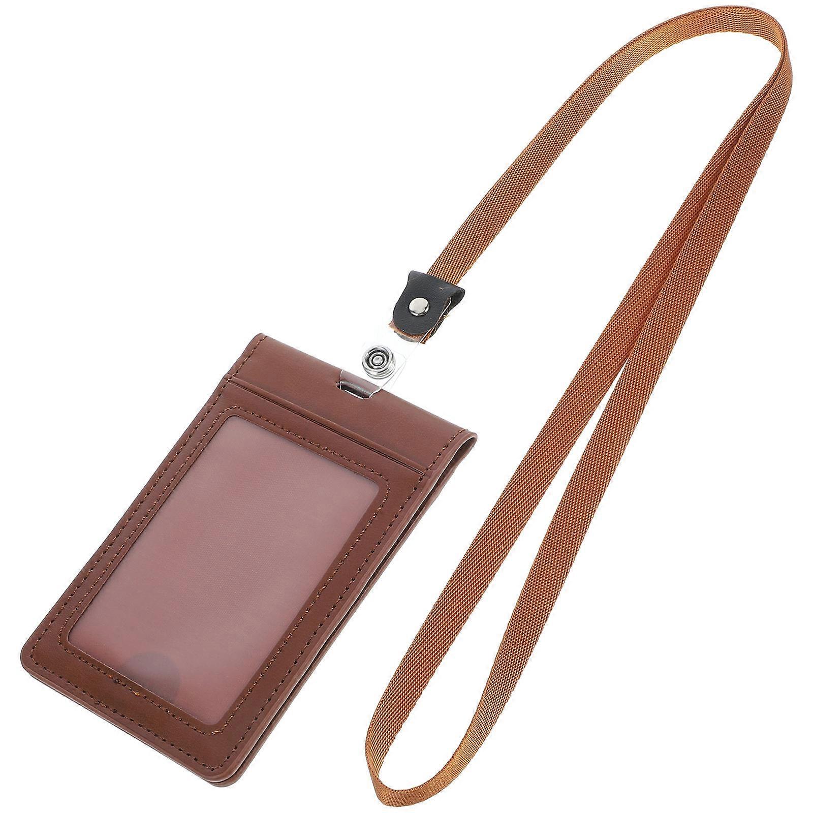 Name Badge Holders Badge Case Id Card Holder Business Daily Use Brown 4.7×3.1×0.4in 1Pcs