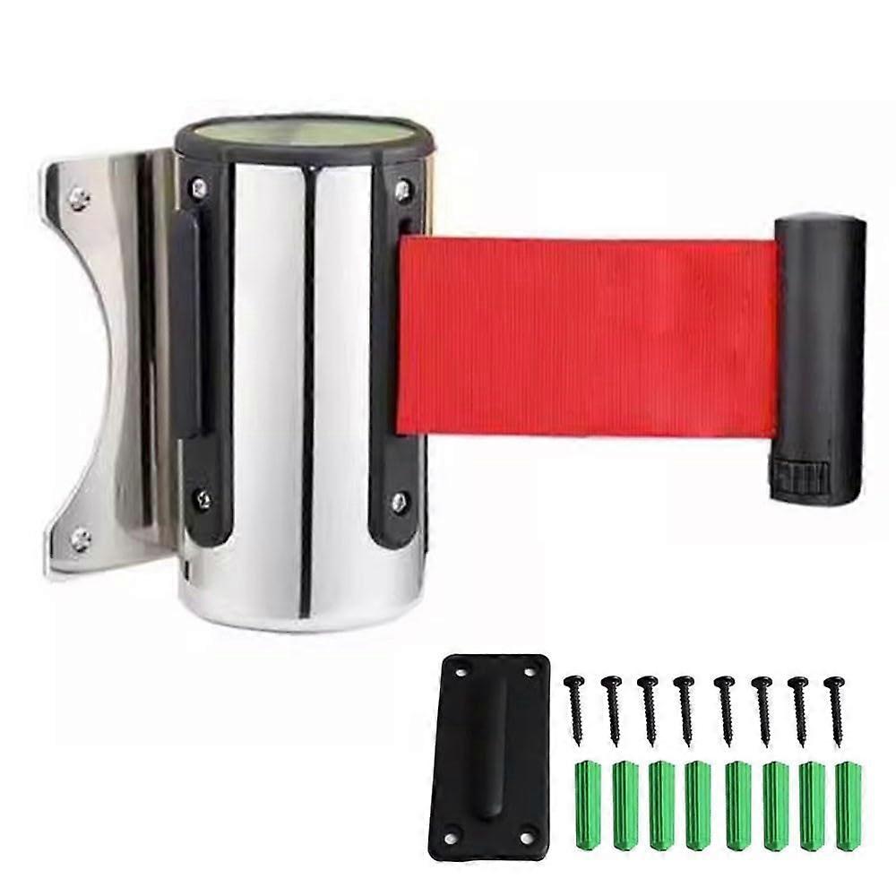 Retractable Wall-Mounted Barrier with Red Retractable Belt for Crowd Control, Space-Saving