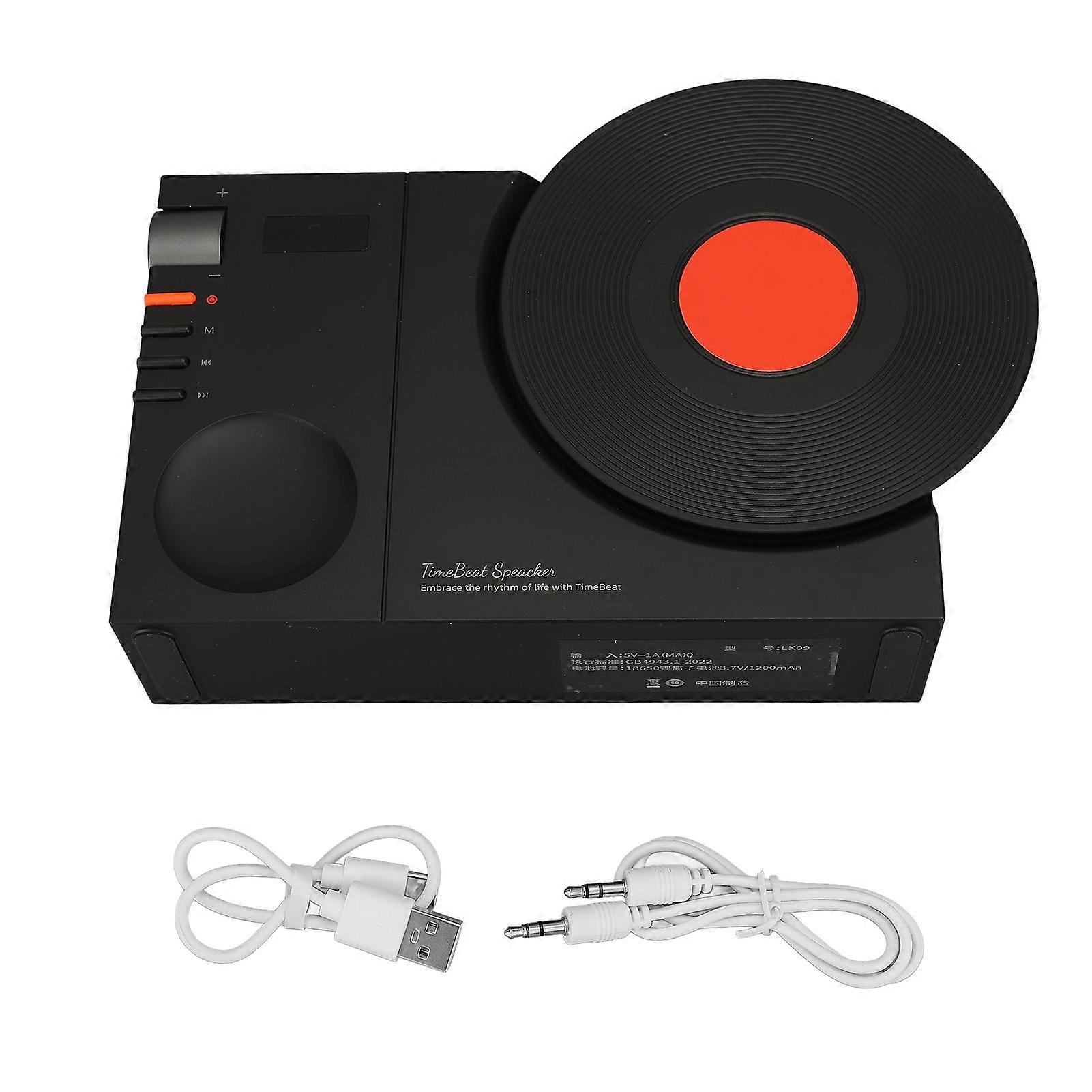 Vintage Vinyl Record Player Style Bluetooth Speaker with Time Display and USB Rechargeable