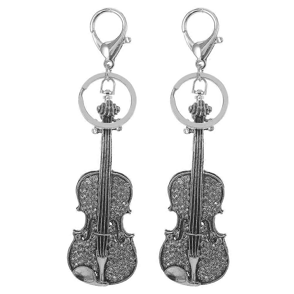 Mini Violin Keychain with Sparkling Rhinestones – Durable Polished Musical Instrument Pendant, Versatile Handbag Charm & Key Ring for Women & Couples