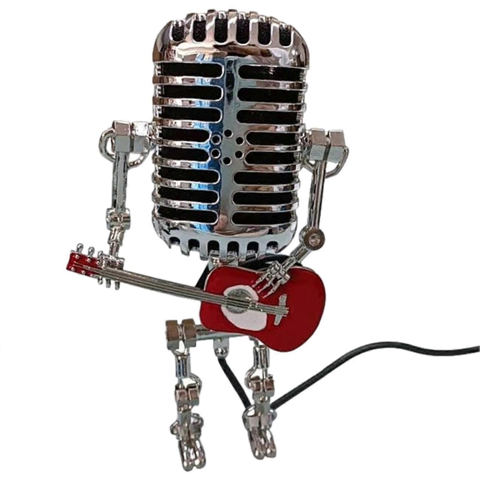 Vintage Table Lamp, Adjustable Lamp Head, Metal Microphone Robot Bedside Lamp