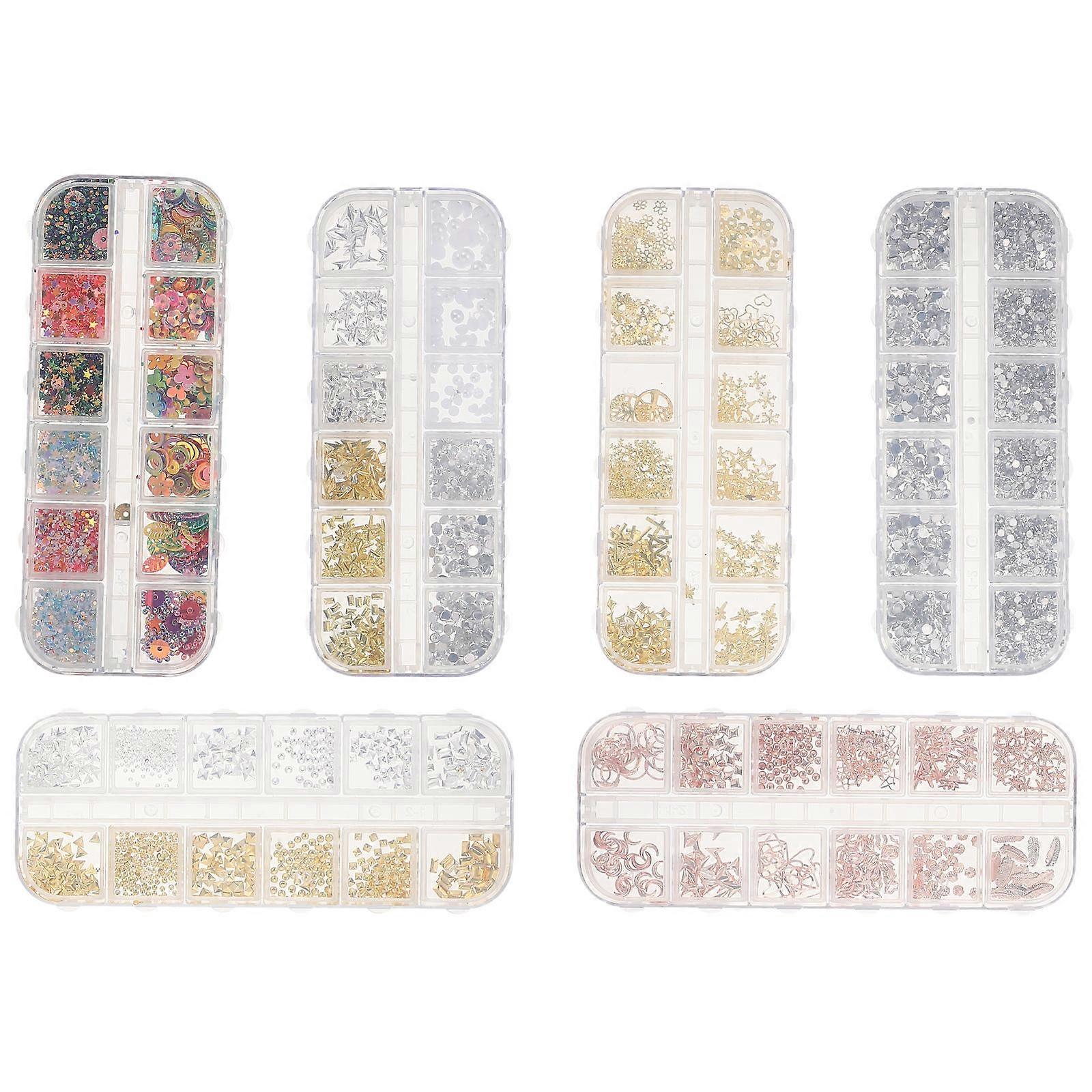 6 Boxes Delicate Nail Art Accessories for Manicure DIY Decorations Shaped Nail Decals Assorted Color
