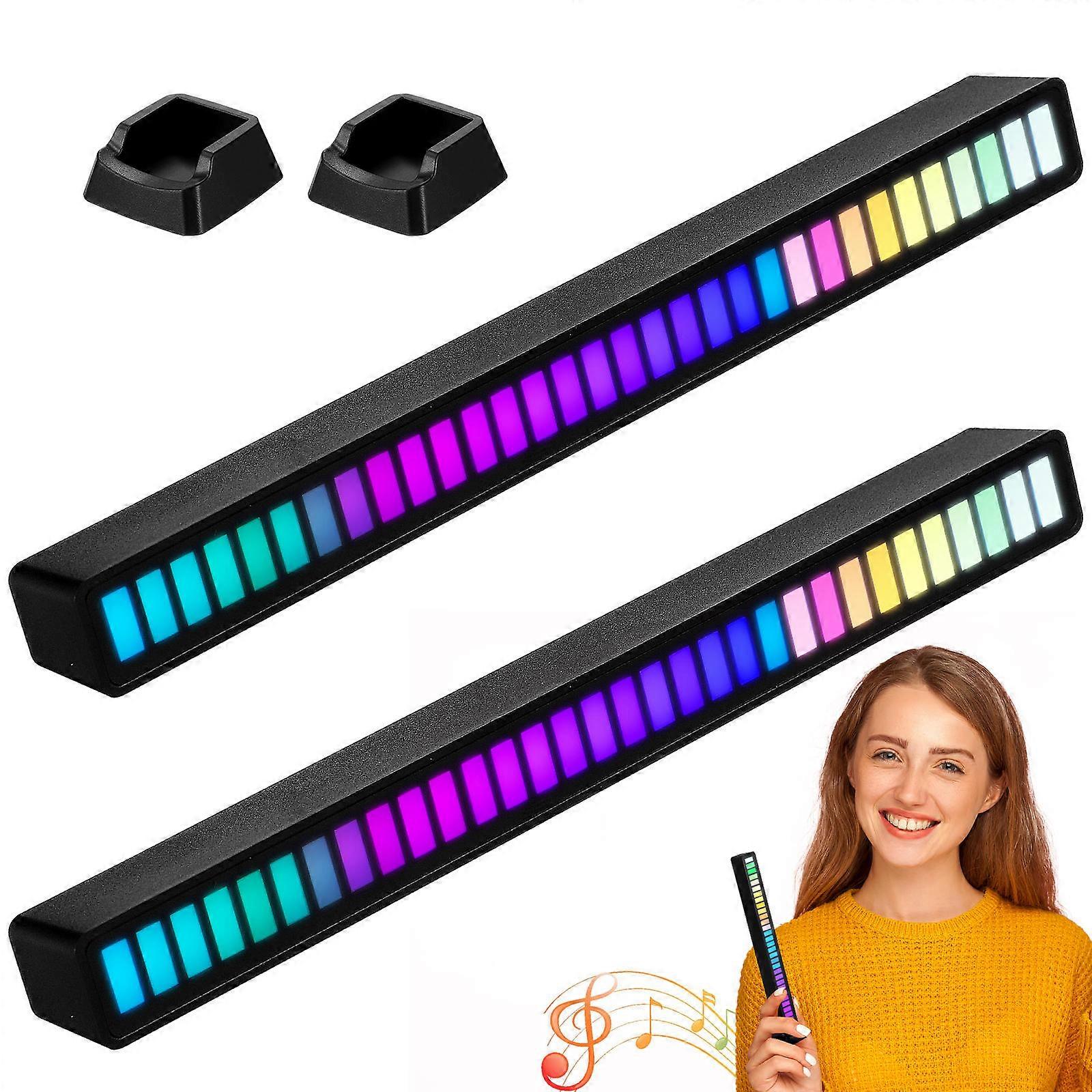 2 Pcs RGB Music Rhythm Lamp Bars Voice Activated Pickup LED Lights Colorful Ambient Lighting