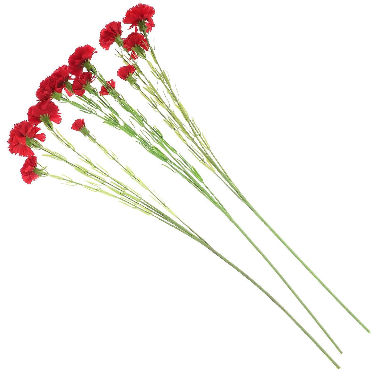 Lifelike Artificial Silk Carnation Flowers for Decoration with Plastic Stems and Leaves Assorted Color 3pcs
