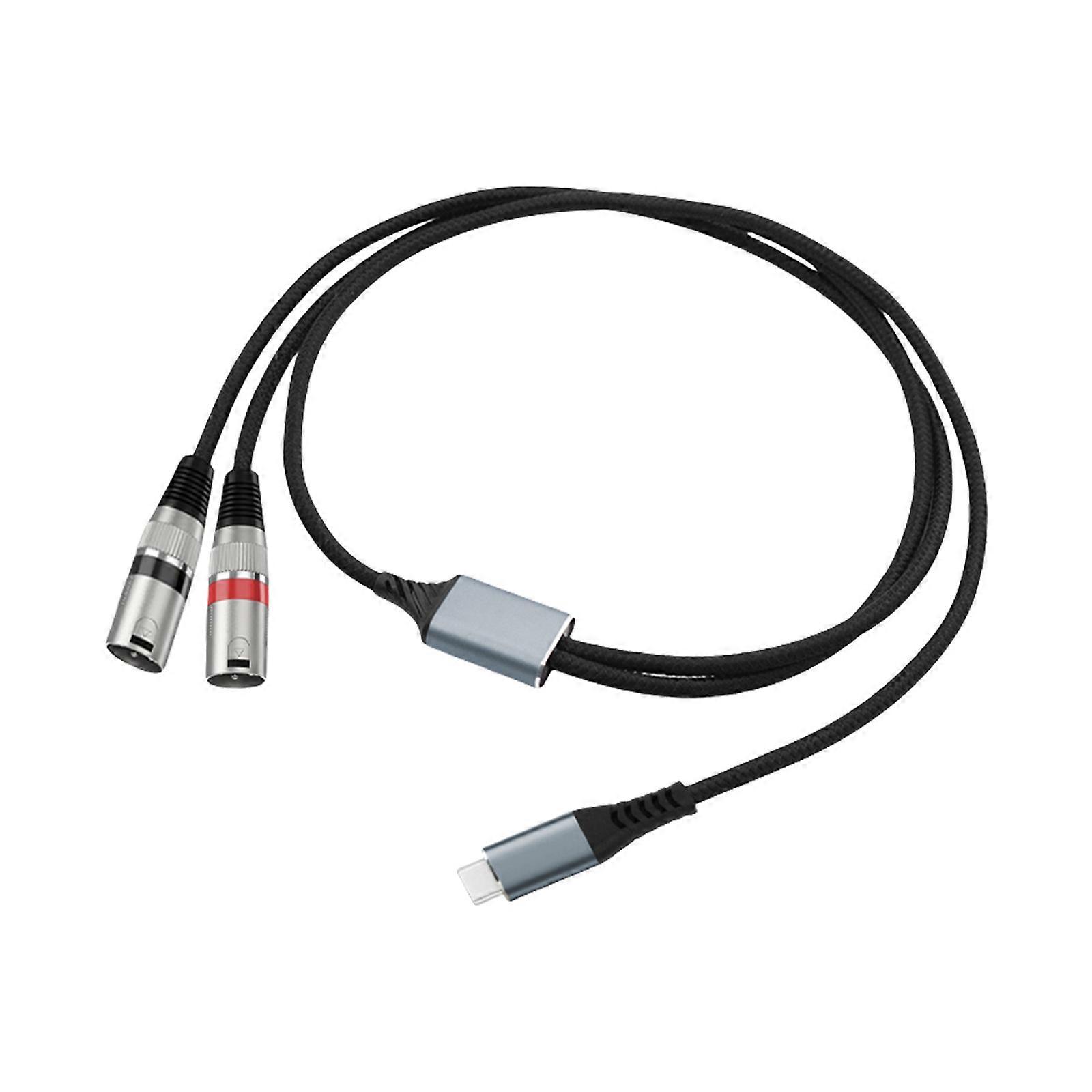 Braideds Shielded USB C To Double XLRs Splitter Cable For Mixers Amplifiers 384kHz Sampling Rate Left Right Channel Design Multicolor