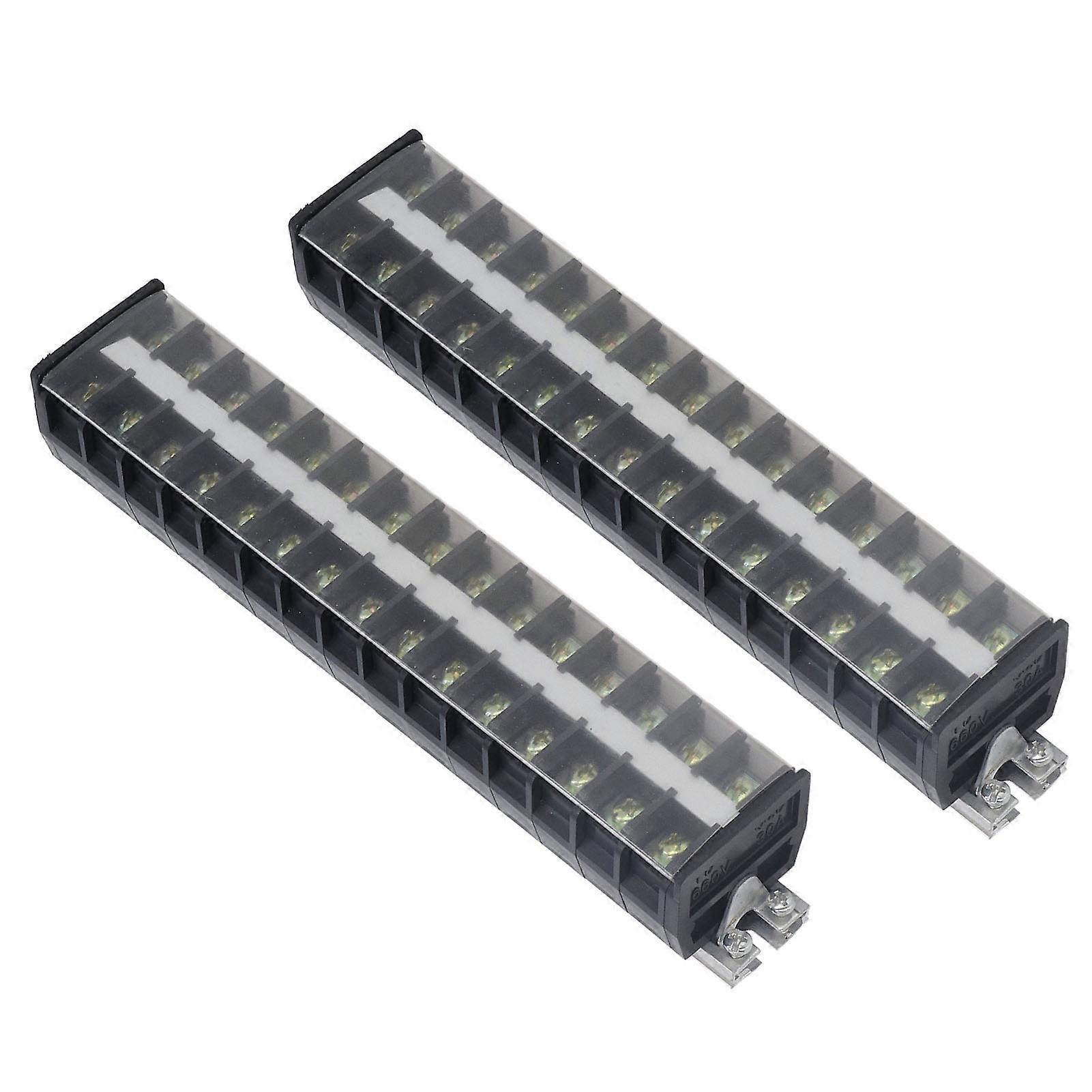 2 Pcs Terminal Block 30A 660V Dual Row Screw Terminal Barrier Strip for Bridge Lighting Tunnel Power Distribution 15 Positions 