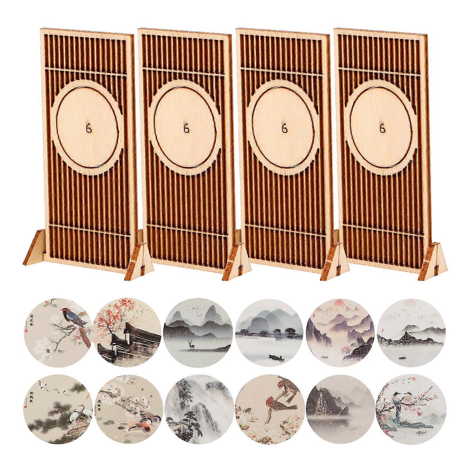 Chinese Style Folding Screen Mini Handicraft Enthusiasts Shop Ornament Safe Materials Wood Tracing Paper Partition 1 Set