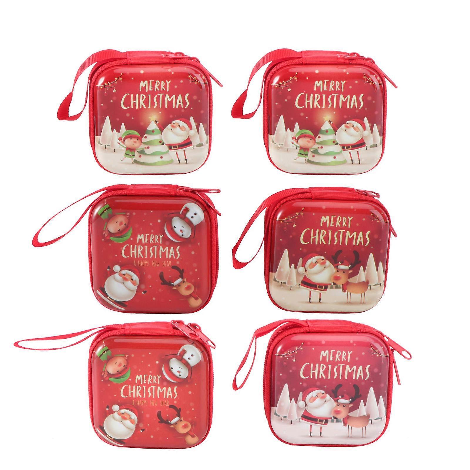 Practical Christmas Style Portable Coin Bags M Size Red Flocking Storage 6Pcs/Set