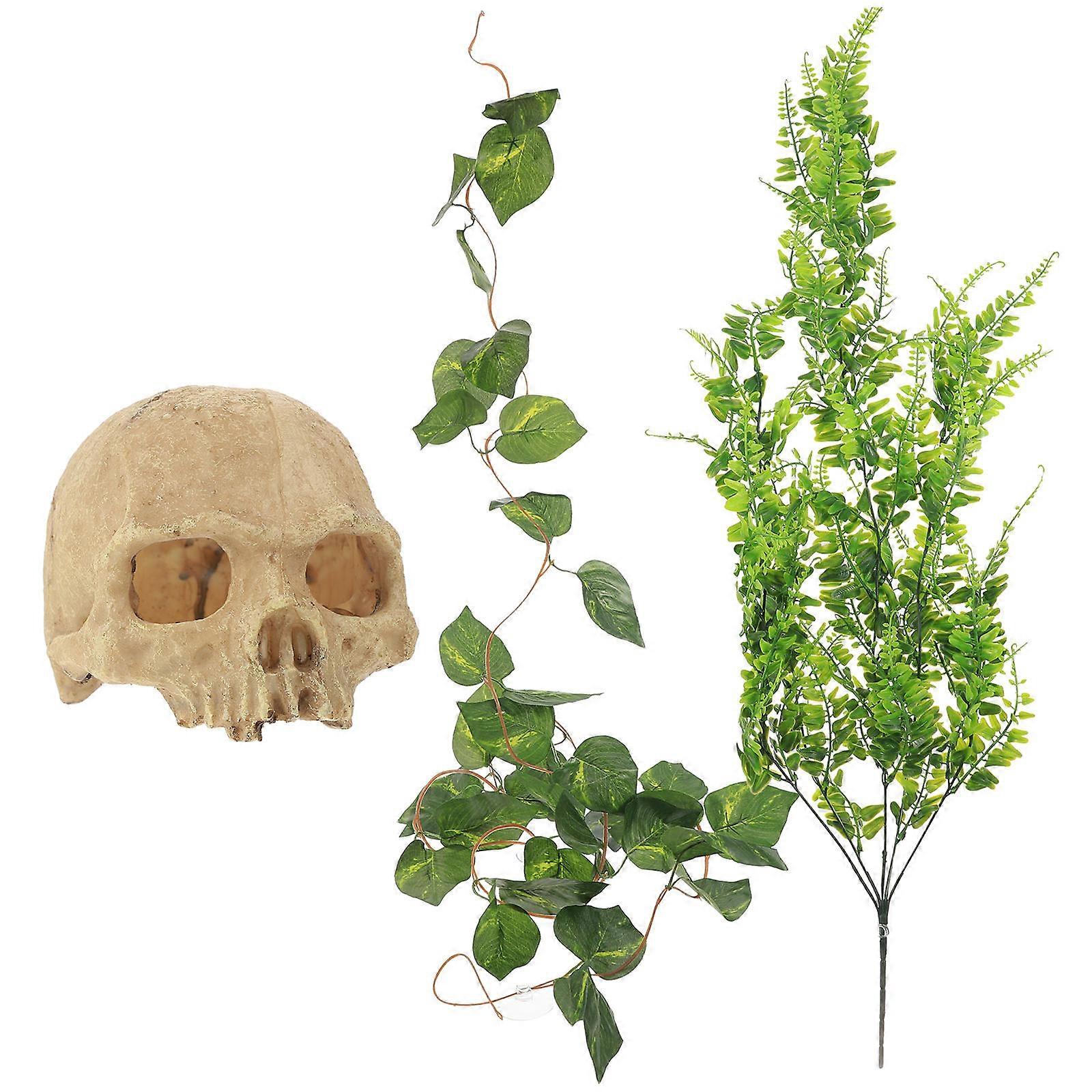 Durable Wear Resistant Reptile Cave with Decorative Vines and Leaves, Natural Hiding Spot for Lizards and Amphibians, Easy to Clean Plastic Hideout