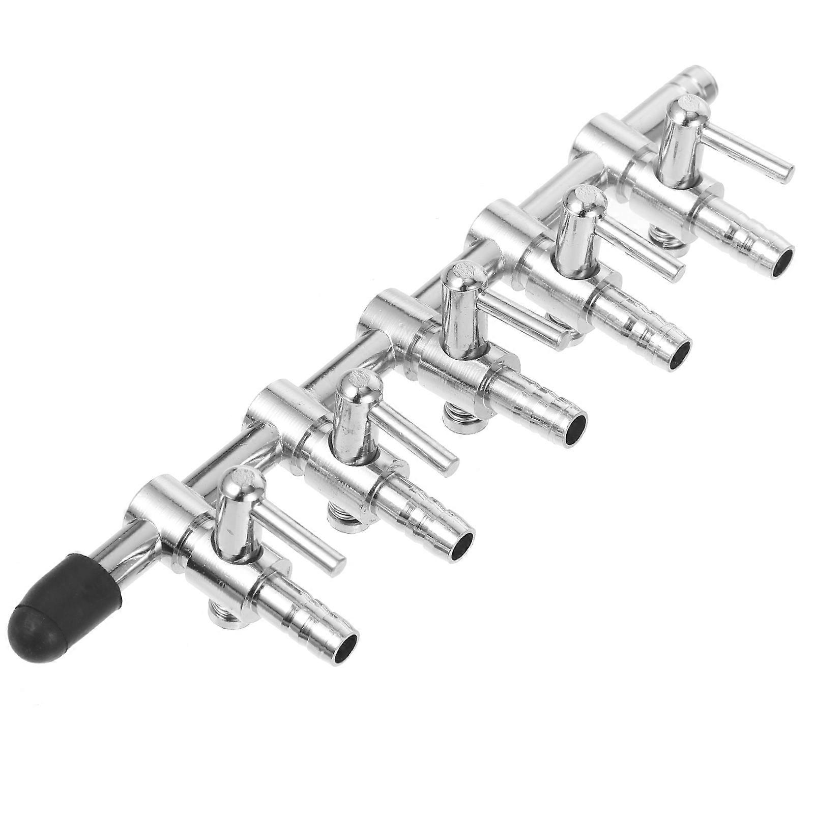 Oțel inoxidabil Acvariu Pompă de aer Control Debit Colector Splitter Robinet Distribuitor Argintiu 5 Way
