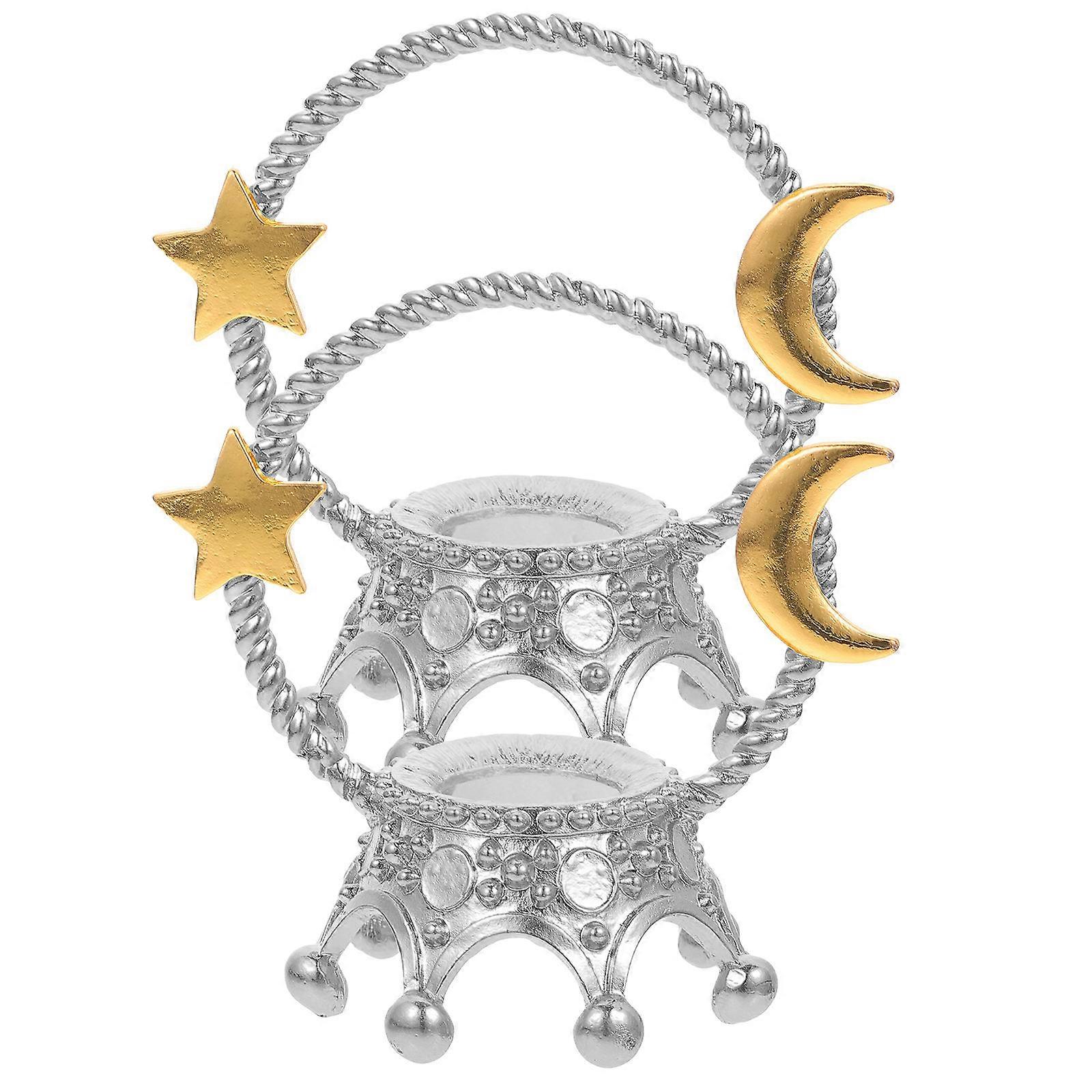 Crown Design Crystal Ball Base for Garden Use Silver Alloy Display Stand 2pcs