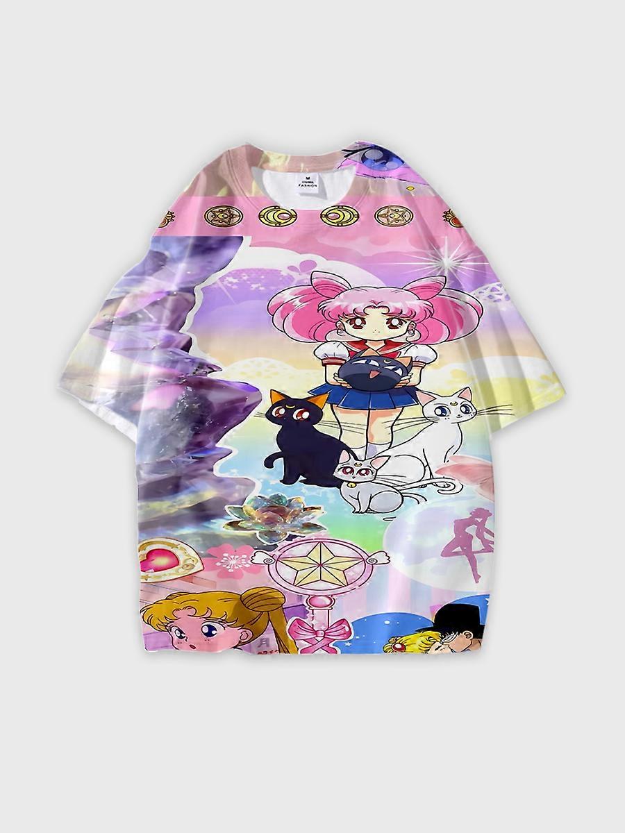 T-shirt round neck Role Pattern loose short sleeve D2294